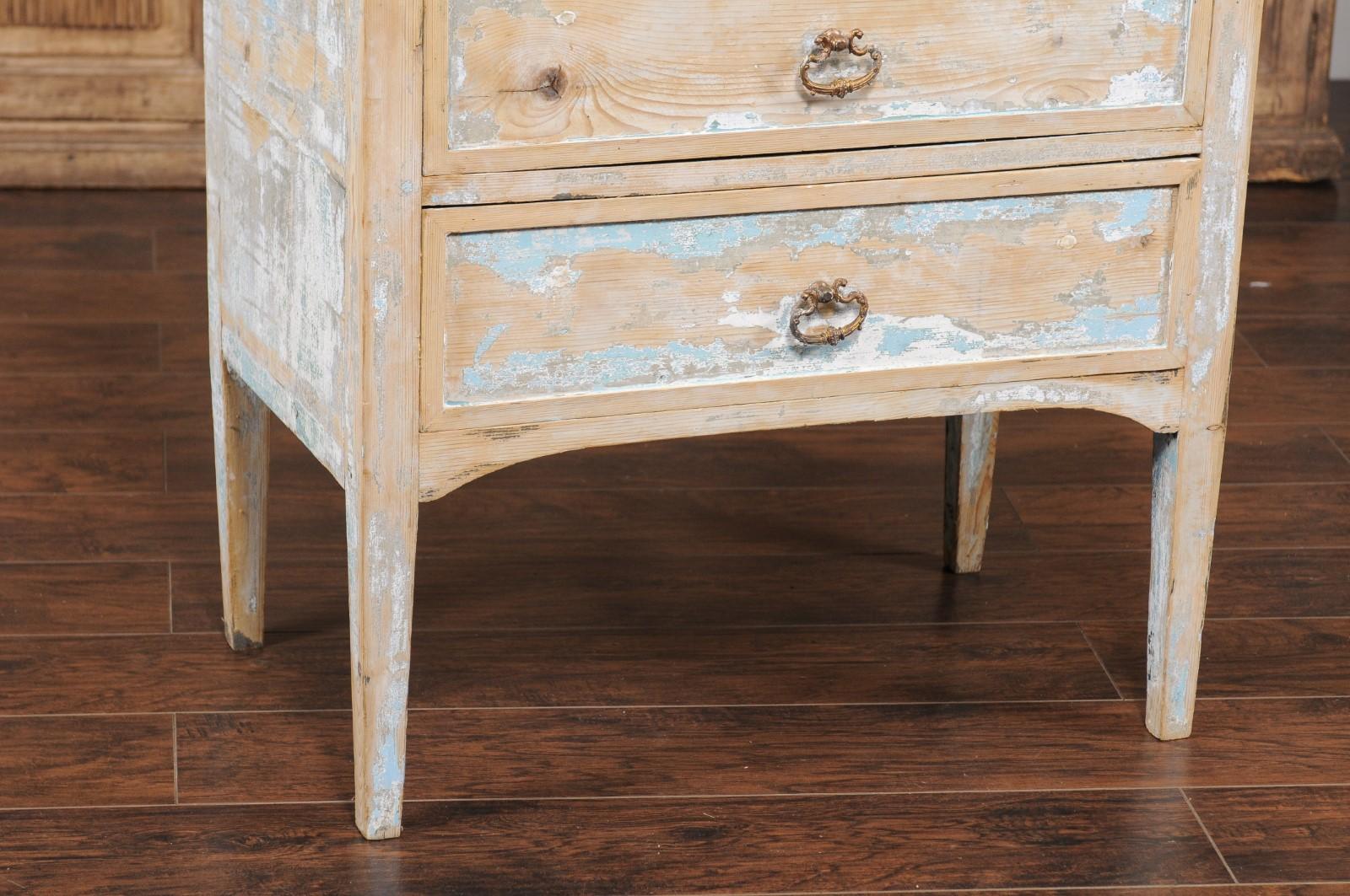 20th Century French 1900s Turn of the Century Two-Drawer Commode with Distressed Paint For Sale