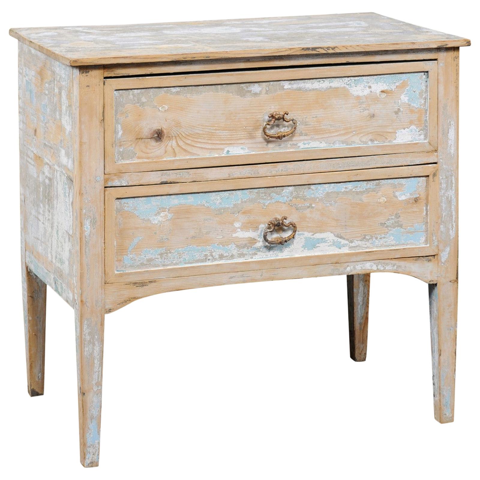 French 1900s Turn of the Century Two-Drawer Commode with Distressed Paint For Sale