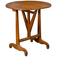 French 1900s Walnut Wine Tasting Table with Round Tilt-Top and Trestle Base