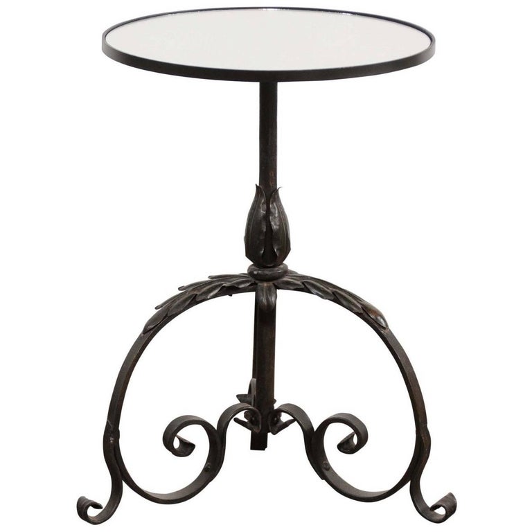 French 1900s Wrought-Iron Round Drink Table on Pedestal Tripod Base ...