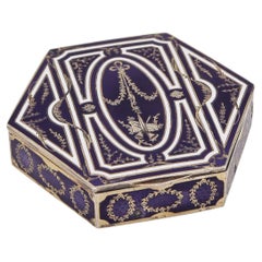 French 1905 Edwardian Hexagonal Snuff Box Sterling Silver with Guilloche Enamel
