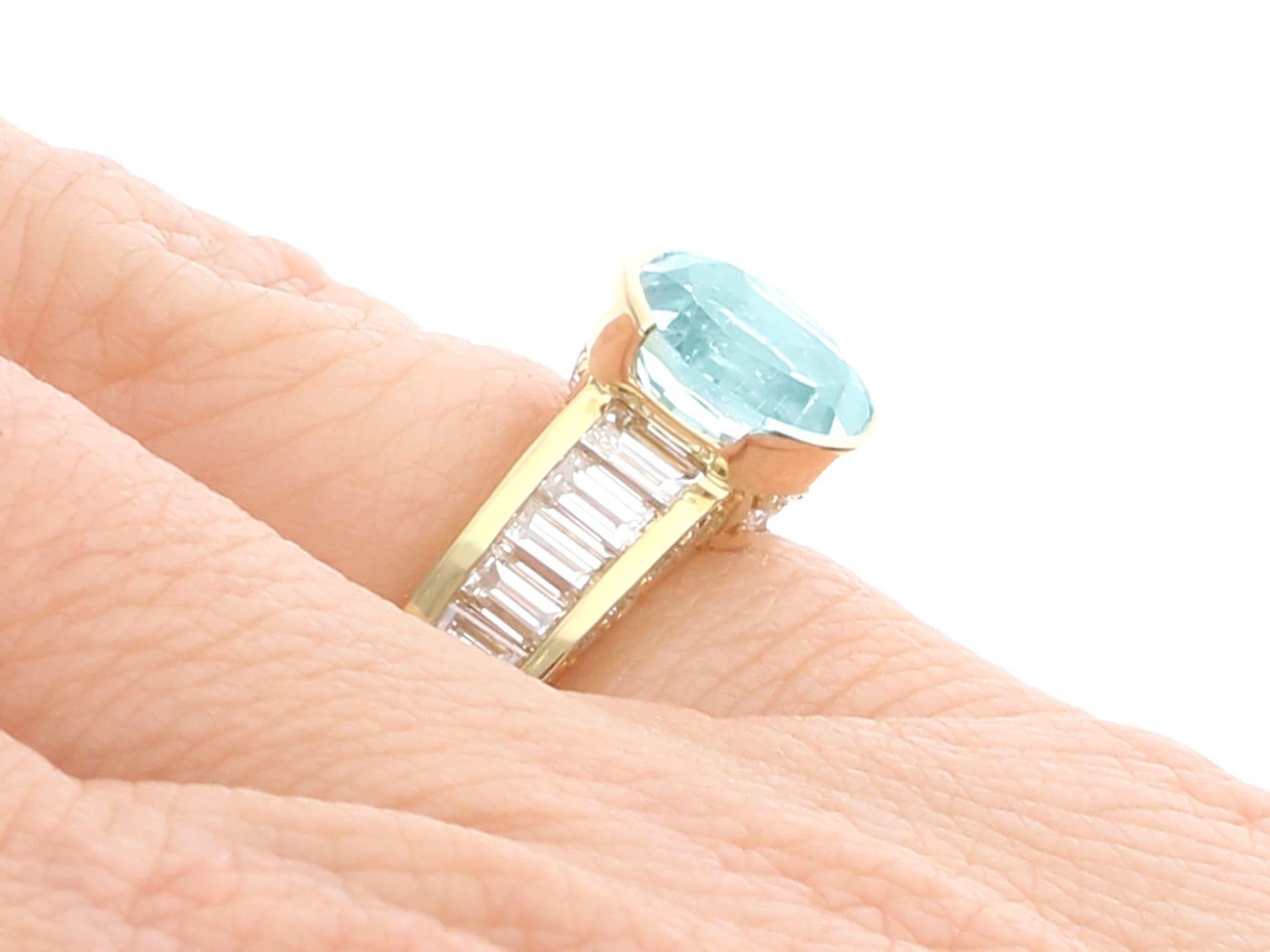 Women's or Men's French 1.91 Carat Aquamarine and 1.63 Carat Diamond Yellow Gold Band Ring For Sale