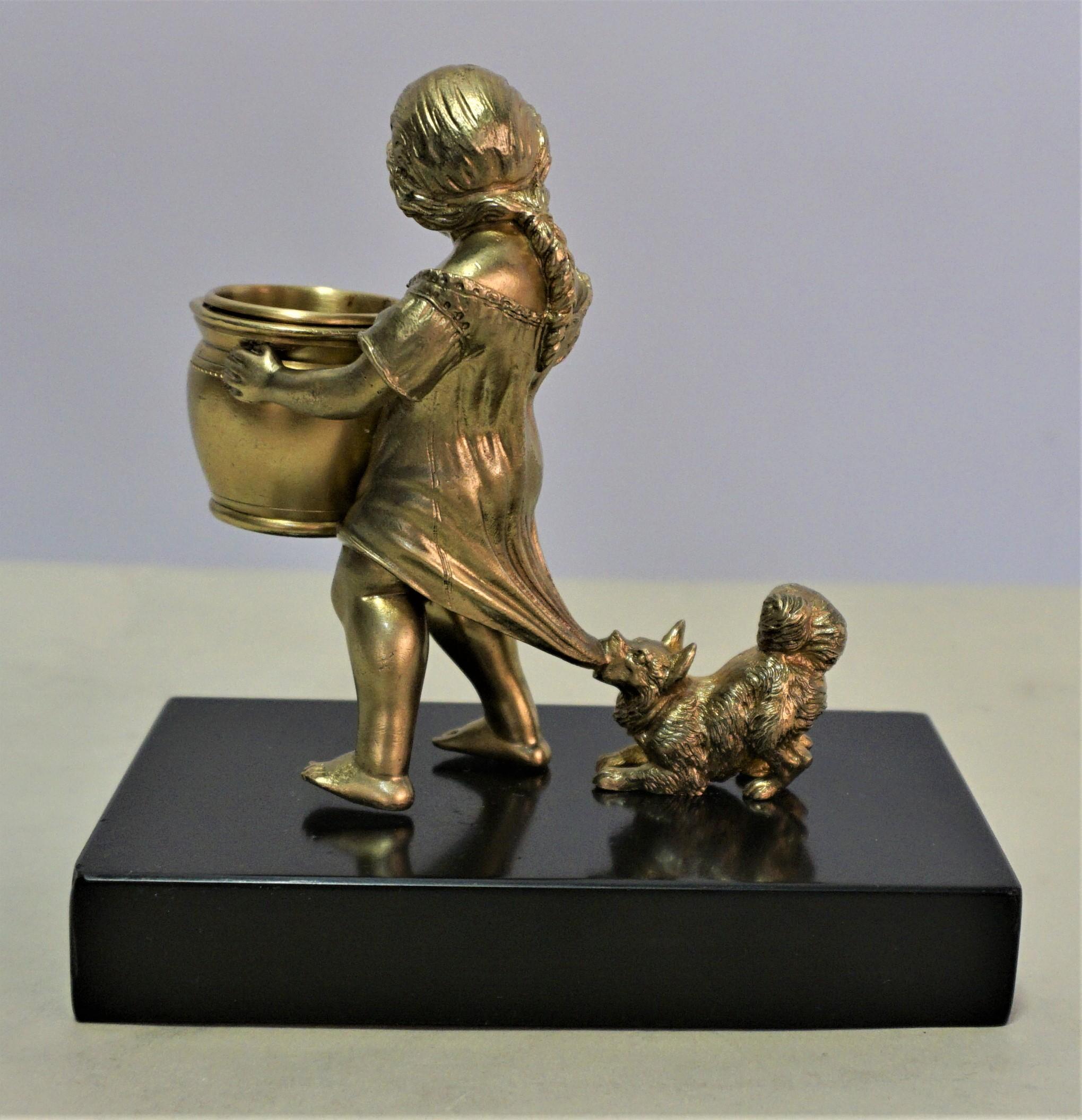 French 1910-20, s Little Girl and the Dog Bronze In Good Condition For Sale In Fairfax, VA