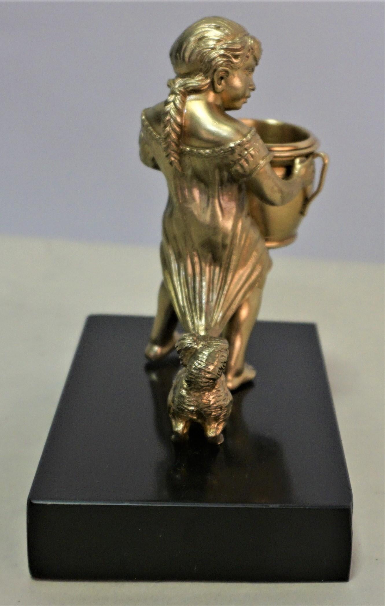 Early 20th Century French 1910-20, s Little Girl and the Dog Bronze For Sale