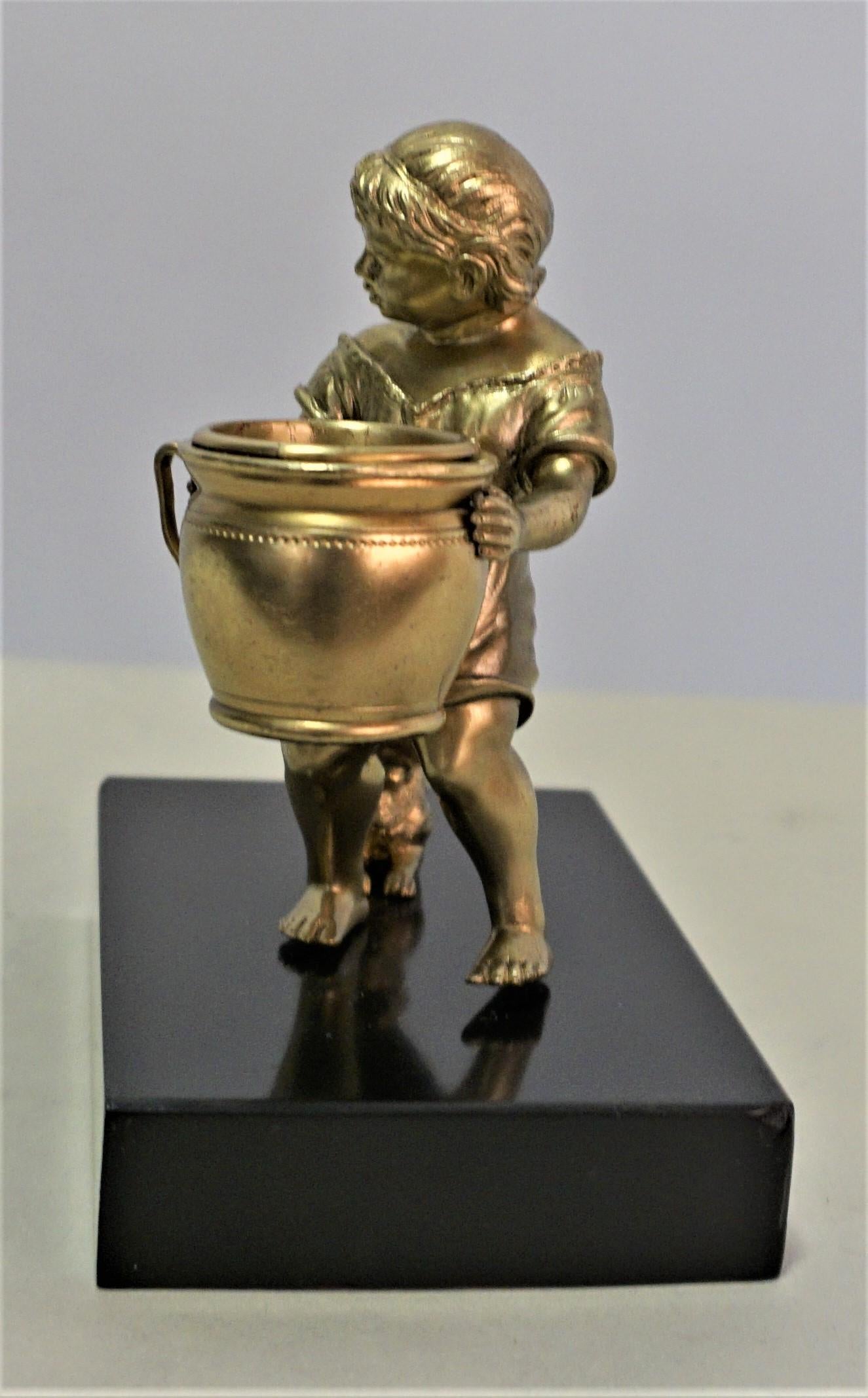 French 1910-20, s Little Girl and the Dog Bronze For Sale 1