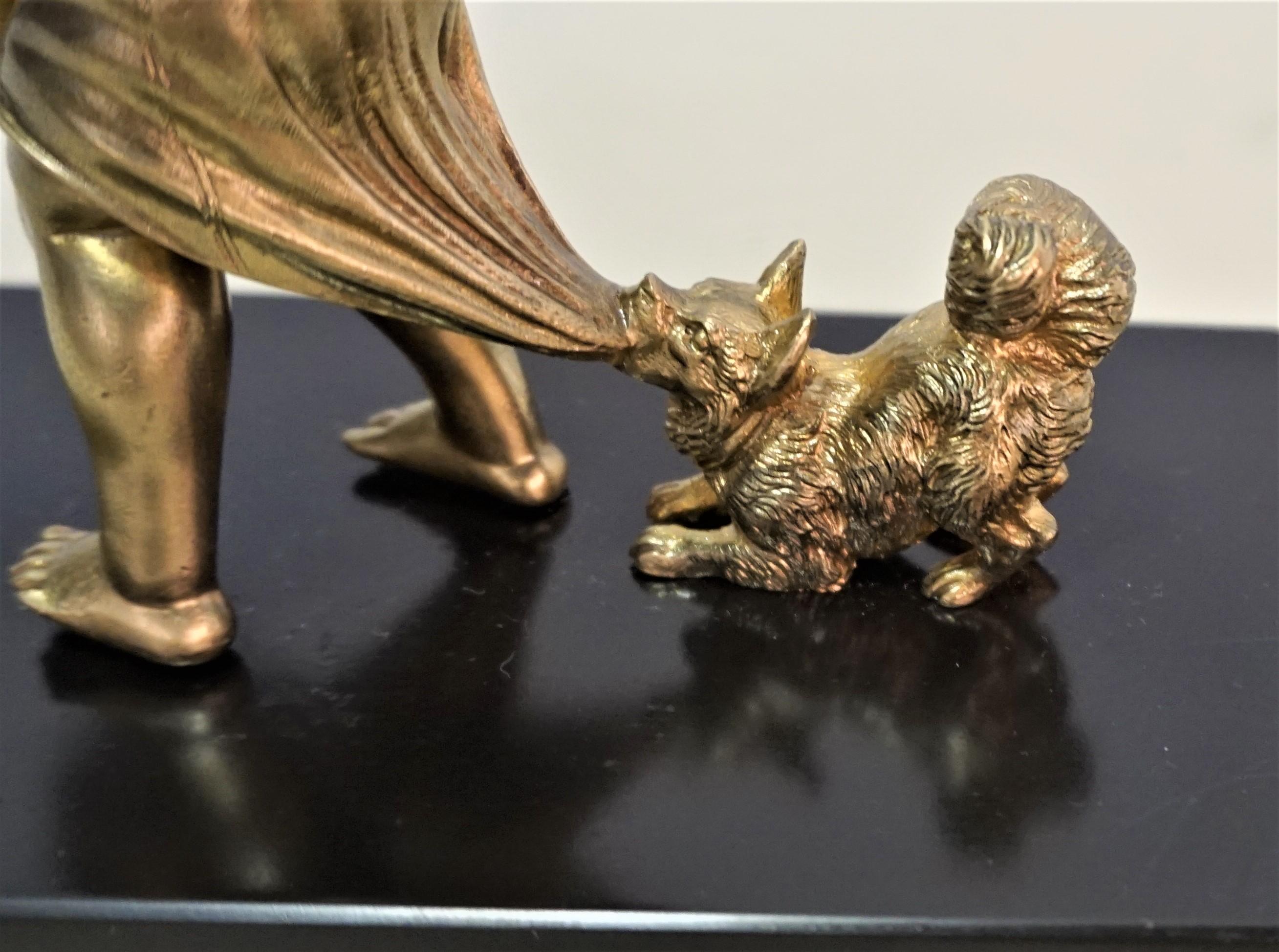 French 1910-20, s Little Girl and the Dog Bronze For Sale 2