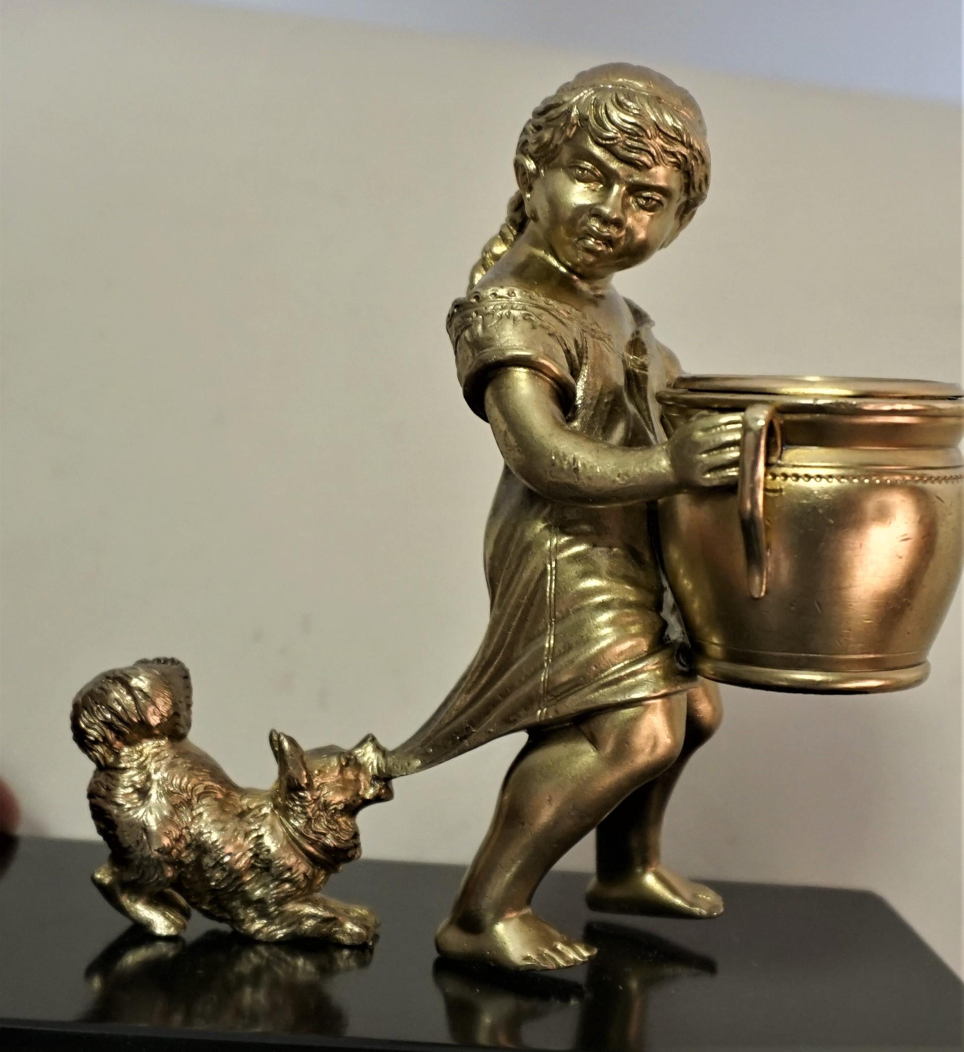 French 1910-20, s Little Girl and the Dog Bronze For Sale 3