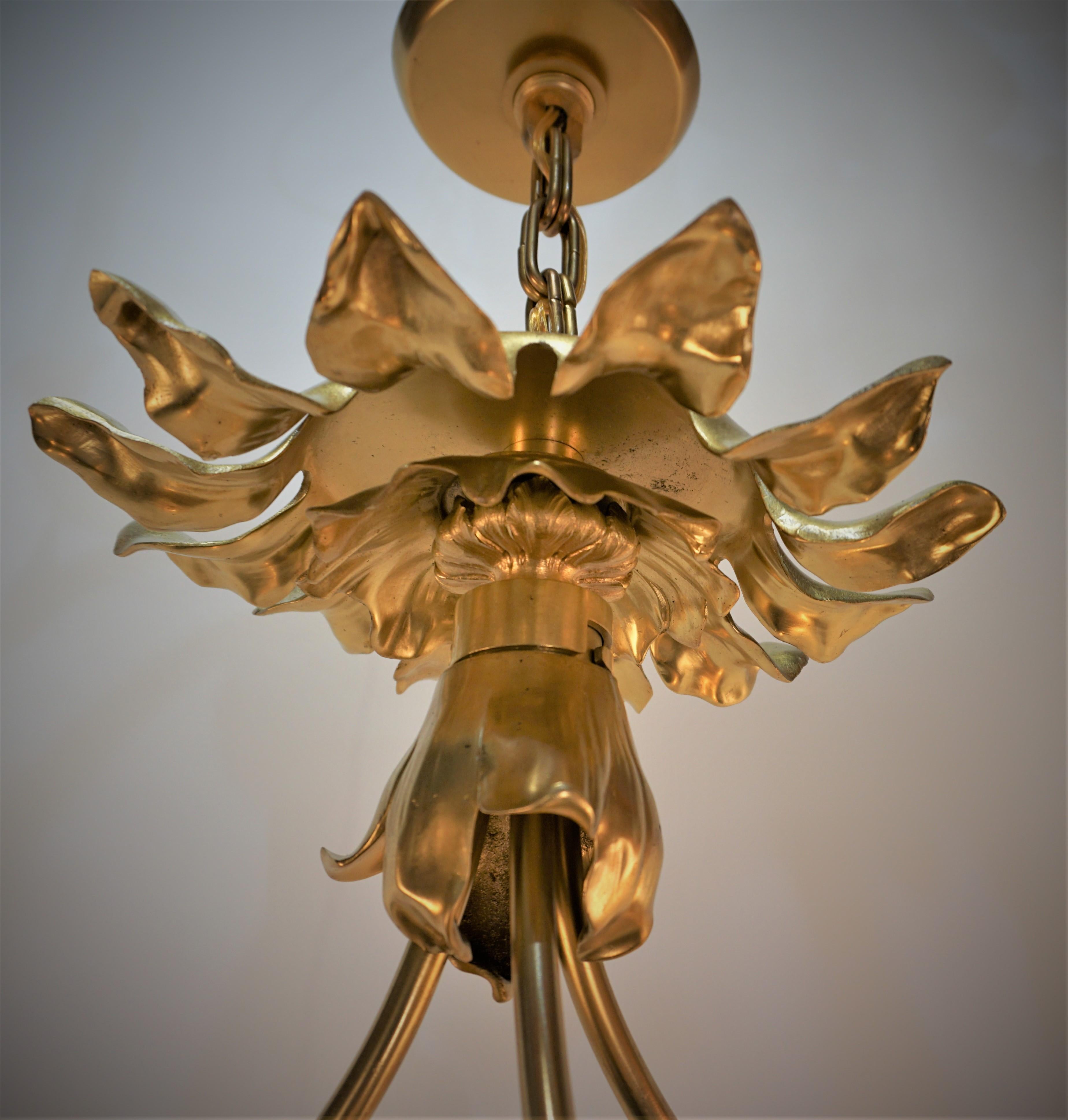 French 1910 Bronze Art Nouveau Chandelier In Good Condition For Sale In Fairfax, VA