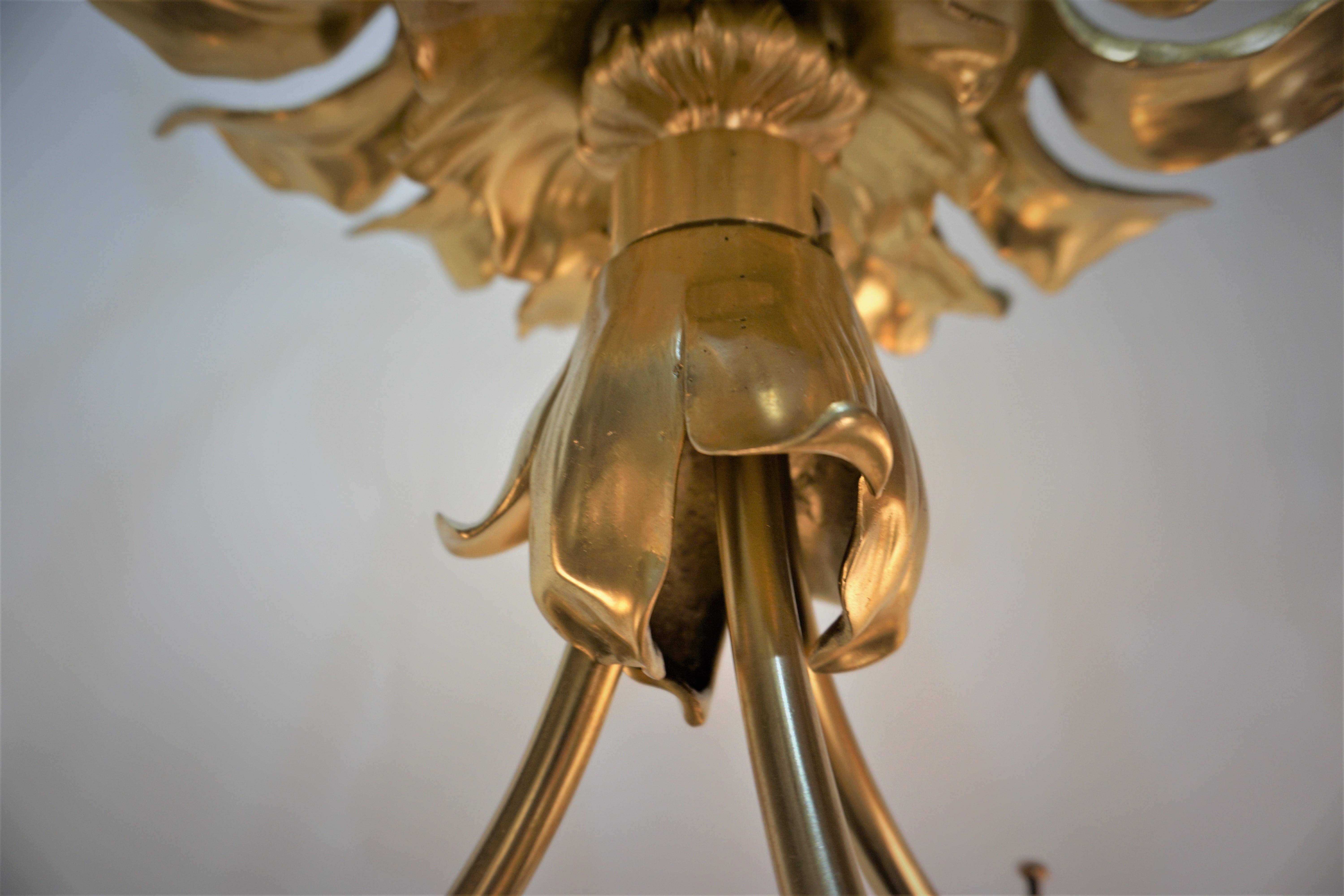 French 1910 Bronze Art Nouveau Chandelier For Sale 1