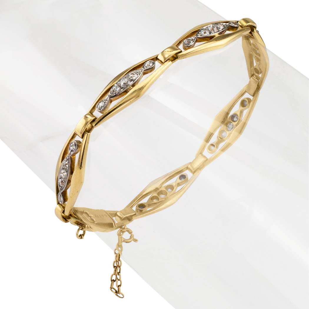 French 1910 Edwardian Diamond Gold Platinum Bracelet In Excellent Condition In Los Angeles, CA