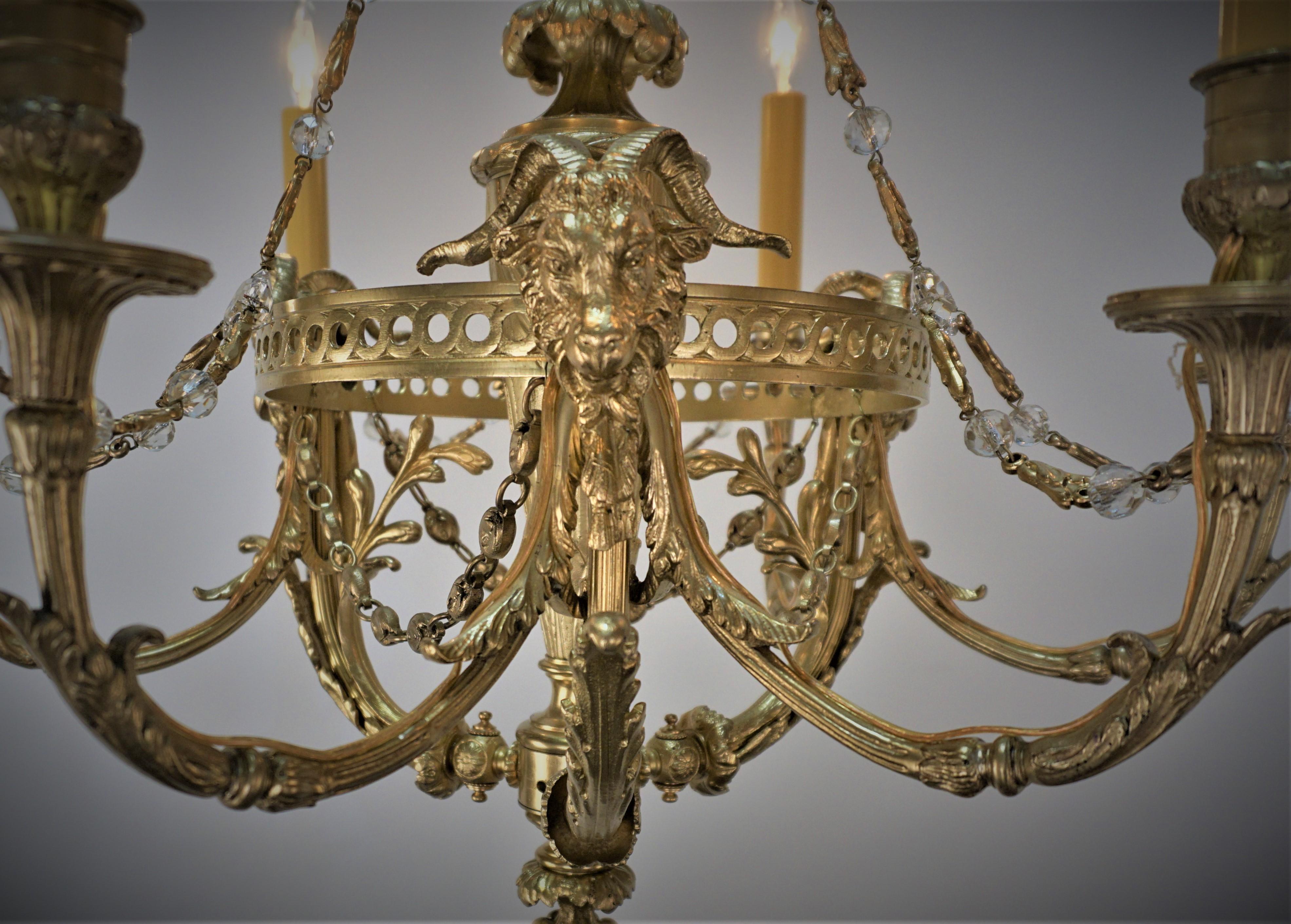 French 1910 Empire Bronze Chandelier For Sale 3