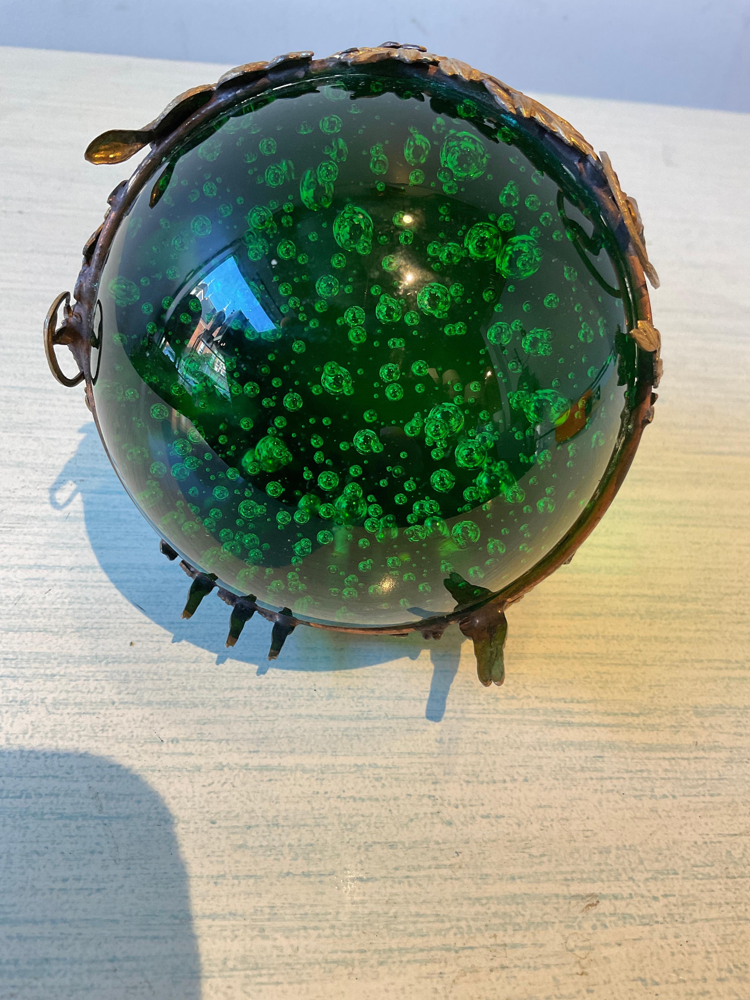 French 1910 Green Bubble Glass Ormolu Animal Paperweight For Sale 5