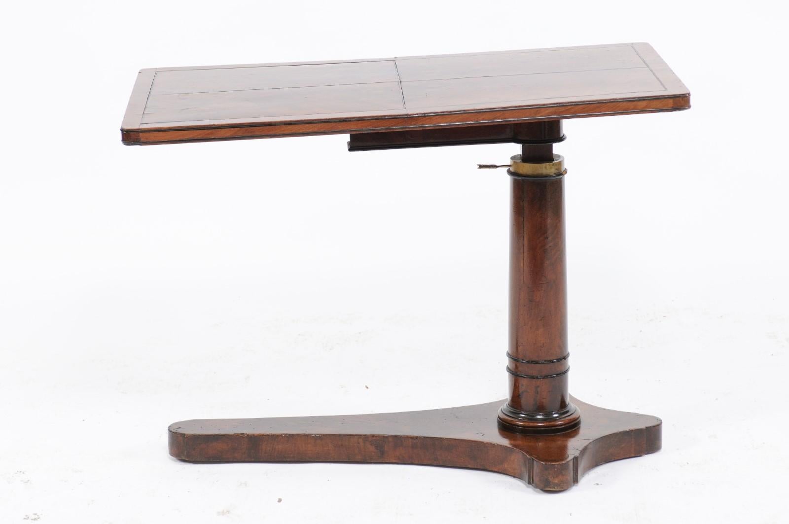 20th Century French 1910s Bookmarked Walnut Adjustable Writing Desk with Brass Mechanism