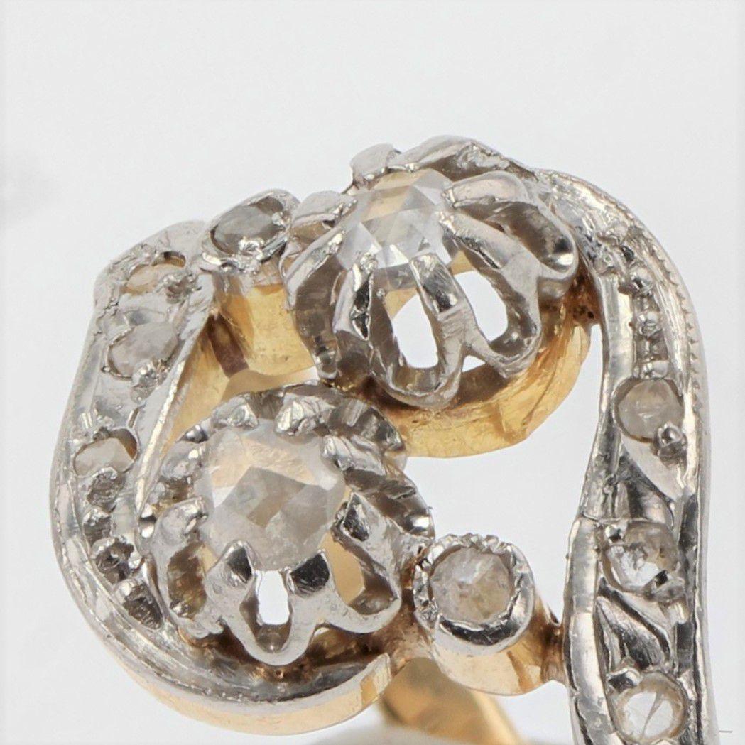 Women's French 1910s Diamond 18 Karat Yellow Gold Platinum You and Me Ring