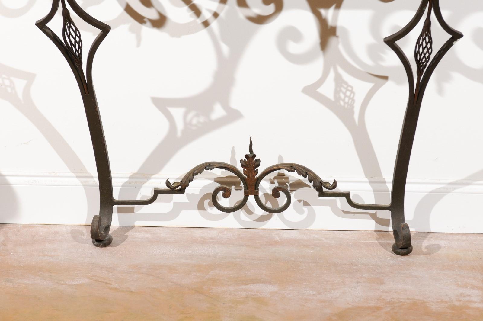 French 1910s Wrought-Iron Console Table with Red Marble Top and Scrolled Base In Good Condition In Atlanta, GA