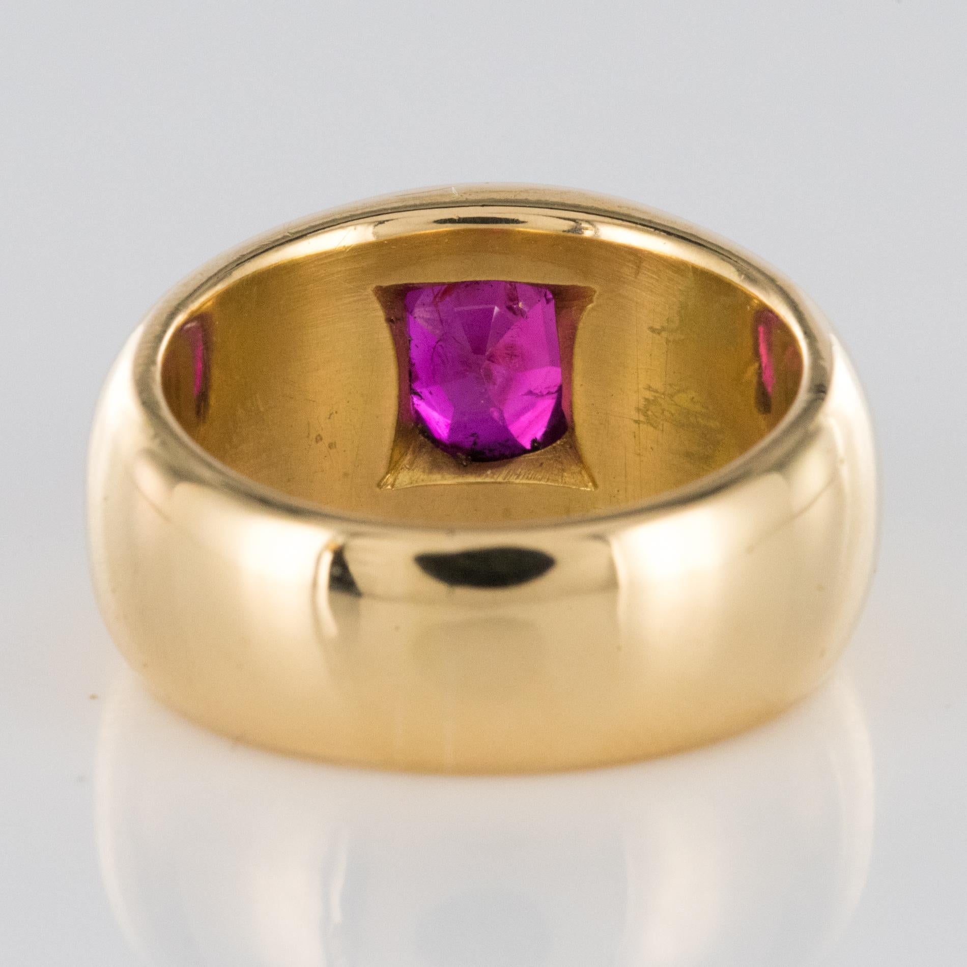 French 1911s No Heat Certified Burmese Ruby 18 Karat Yellow Gold Bangle Ring 4