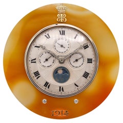 French 1914 Morgan Triple Calendar Desk Clock In Sterling Gold Platinum & Agate