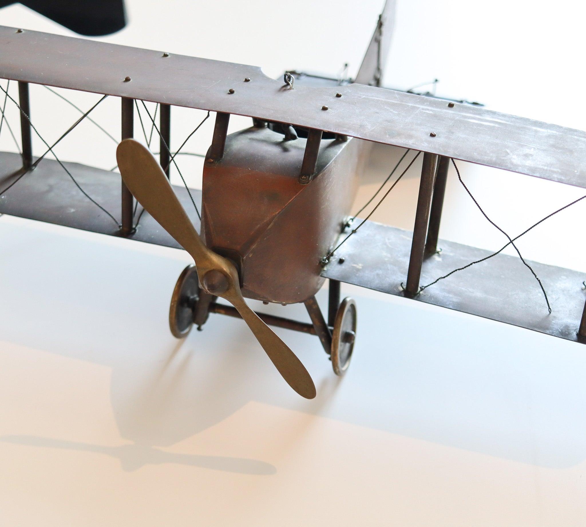 FRANZÖSISCH 1915 Mechanische WWI Doppeldecker Flugzeug Skala Modell In Kupfer und Bronze (Industriell) im Angebot