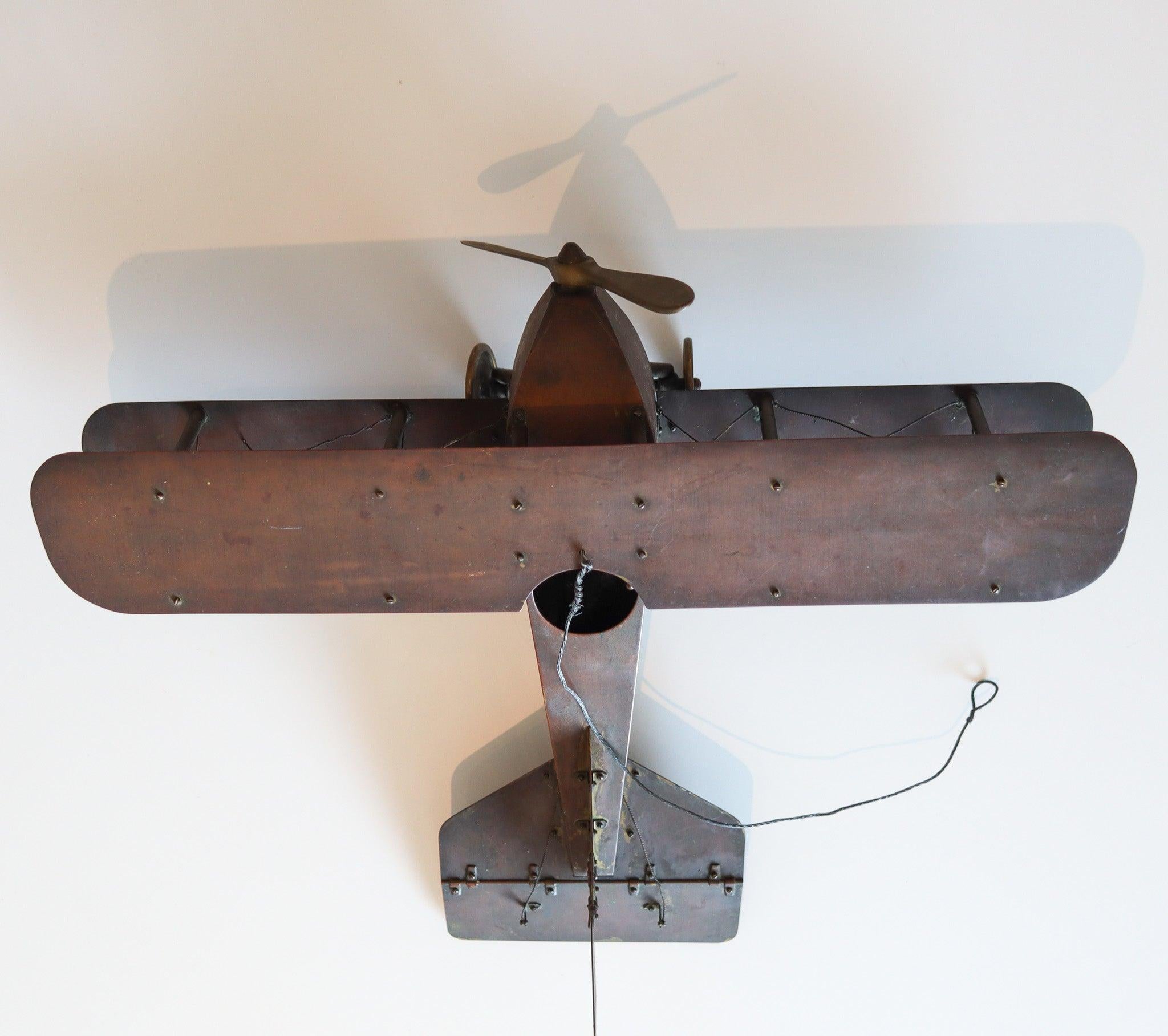 FRANZÖSISCH 1915 Mechanische WWI Doppeldecker Flugzeug Skala Modell In Kupfer und Bronze im Angebot 1
