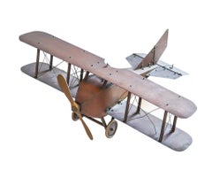Antique FRENCH 1915 Mechanical WWI Biplane Airplane Scale Model In Copper and Bronze
