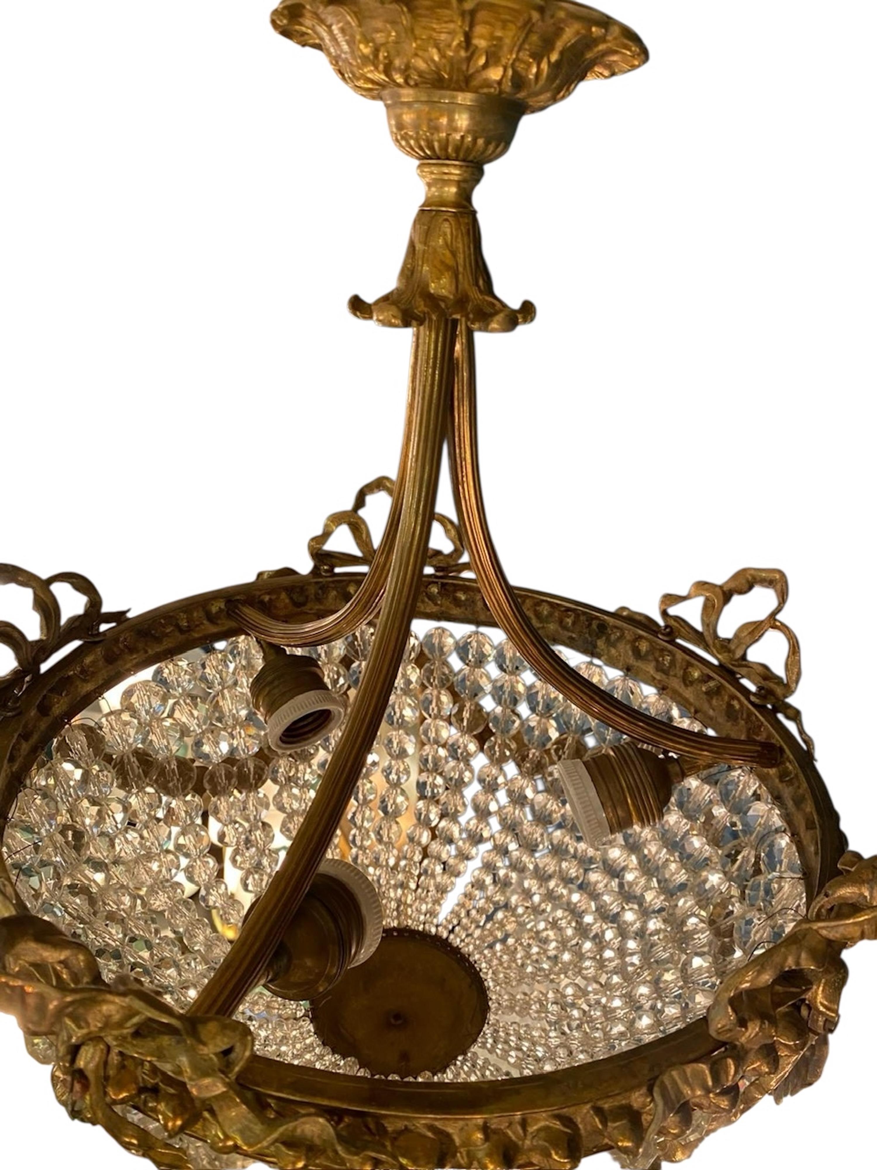 Lustre à 3 lumières en bronze doré Dore des années 1920/30 en vente 4