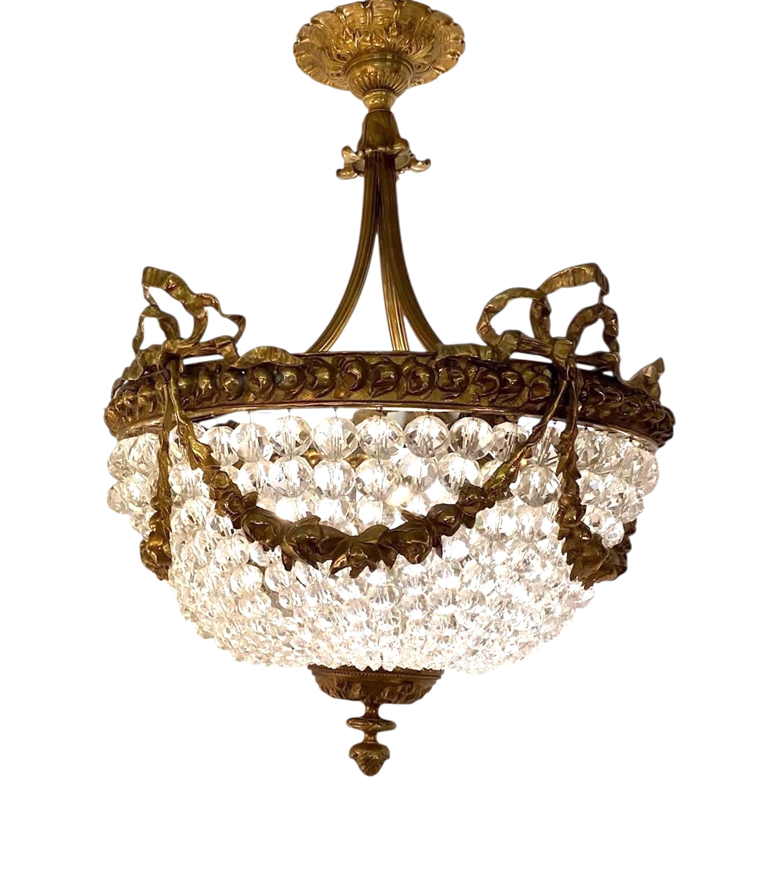 Néo-empire Lustre à 3 lumières en bronze doré Dore des années 1920/30 en vente