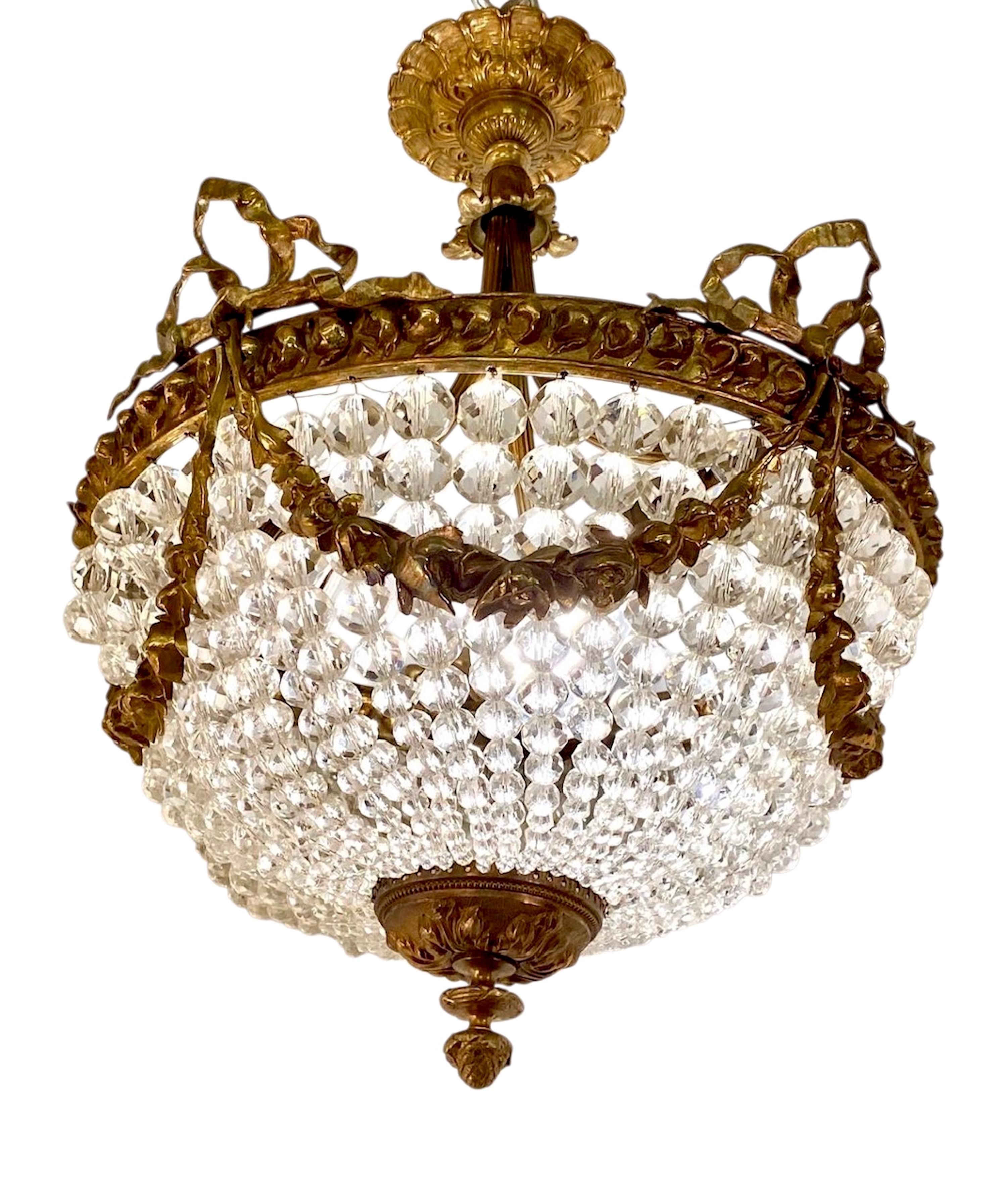 Français Lustre à 3 lumières en bronze doré Dore des années 1920/30 en vente