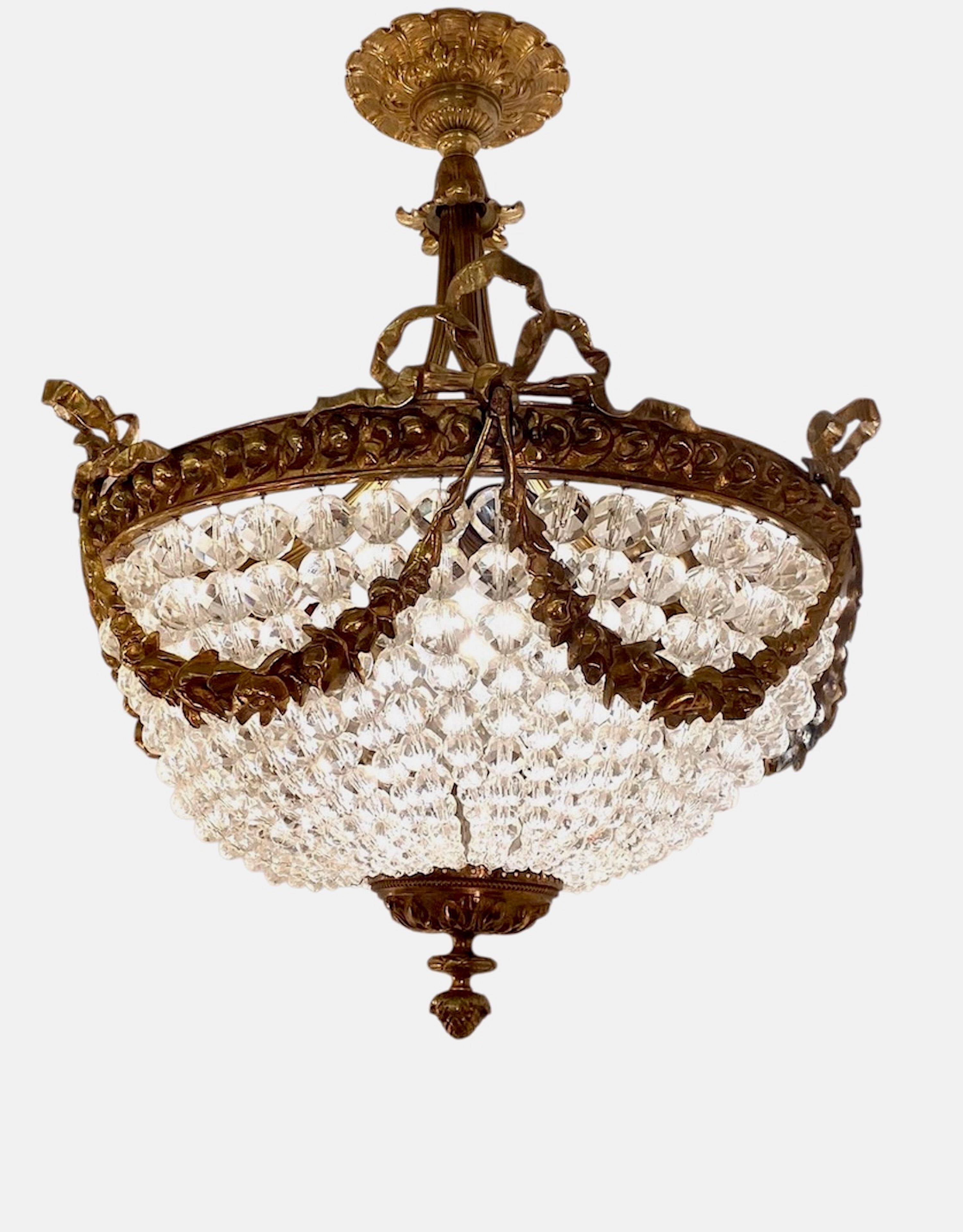 Bronze Lustre à 3 lumières en bronze doré Dore des années 1920/30 en vente