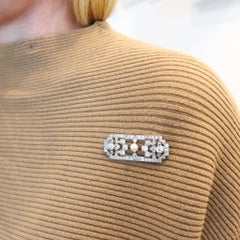 French 1920 Art Deco Geometric Brooch in Platinum with 10.70ctw in Diamonds