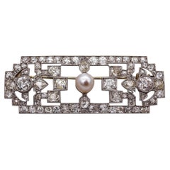 French 1920 Art Deco Geometric Brooch in Platinum with 10.70ctw in Diamonds