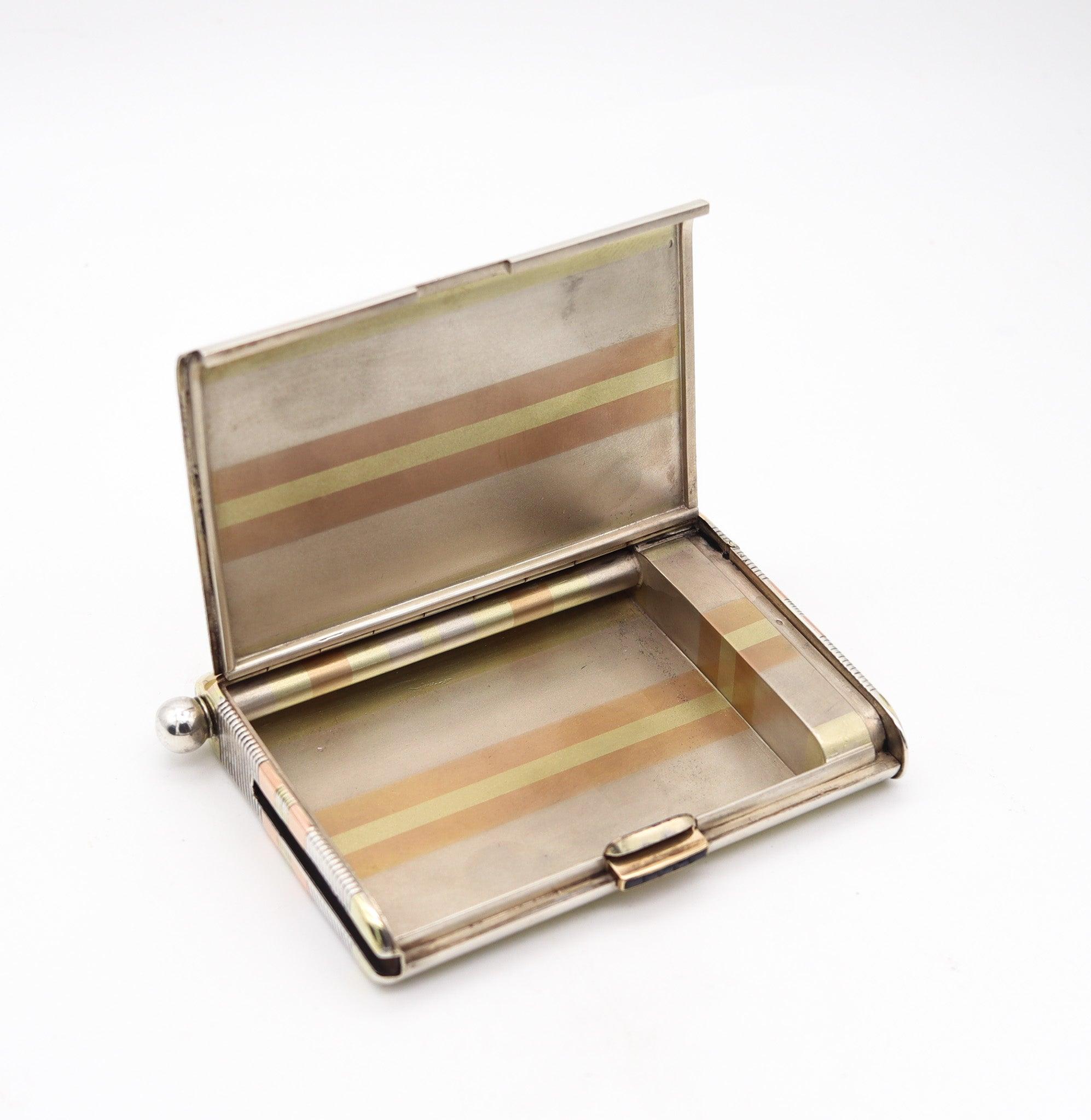 French FRENCH 1920 Art Deco Sterling & 18Kt Gold Cigarette Vesta Striker For Sale