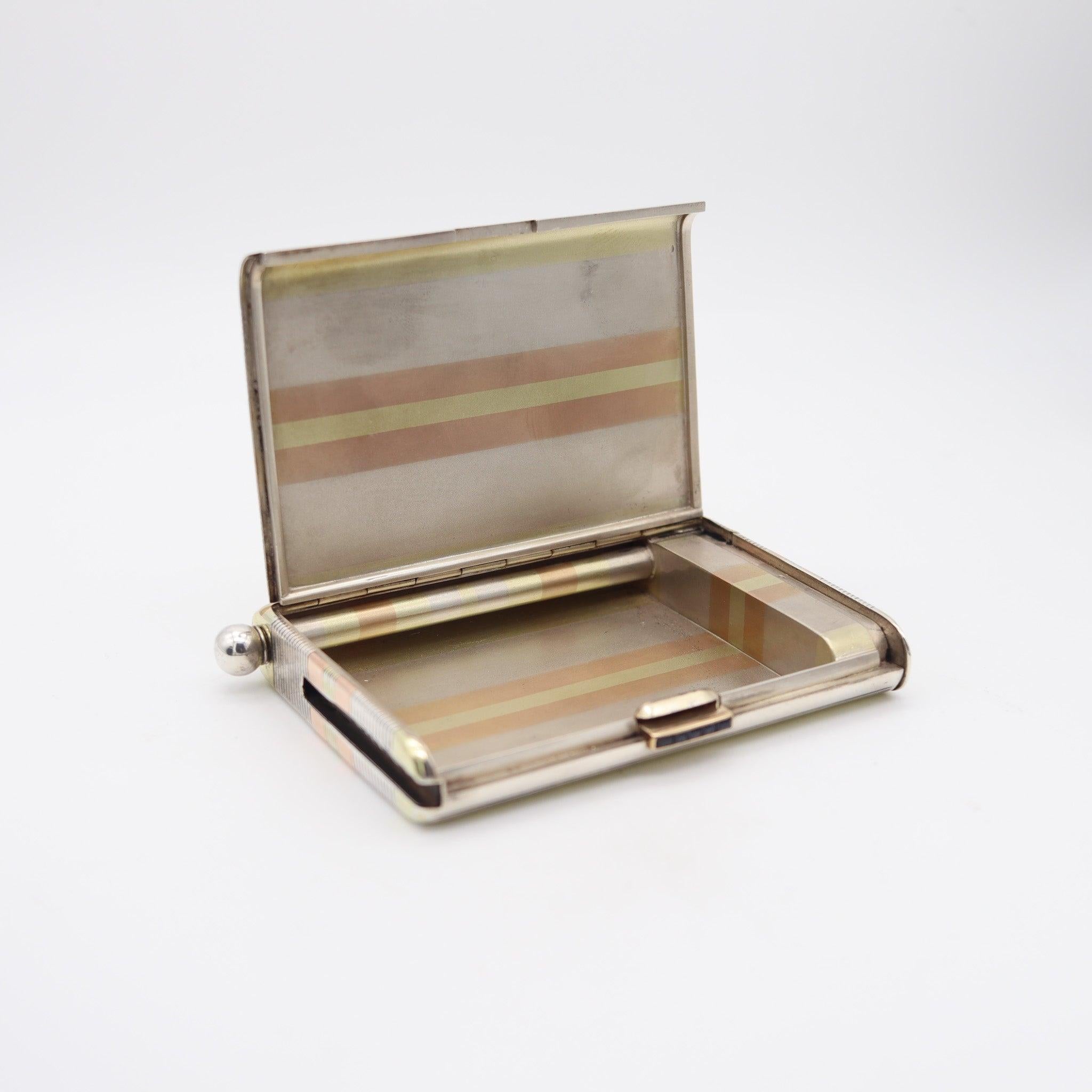 Hand-Crafted FRENCH 1920 Art Deco Sterling & 18Kt Gold Cigarette Vesta Striker For Sale
