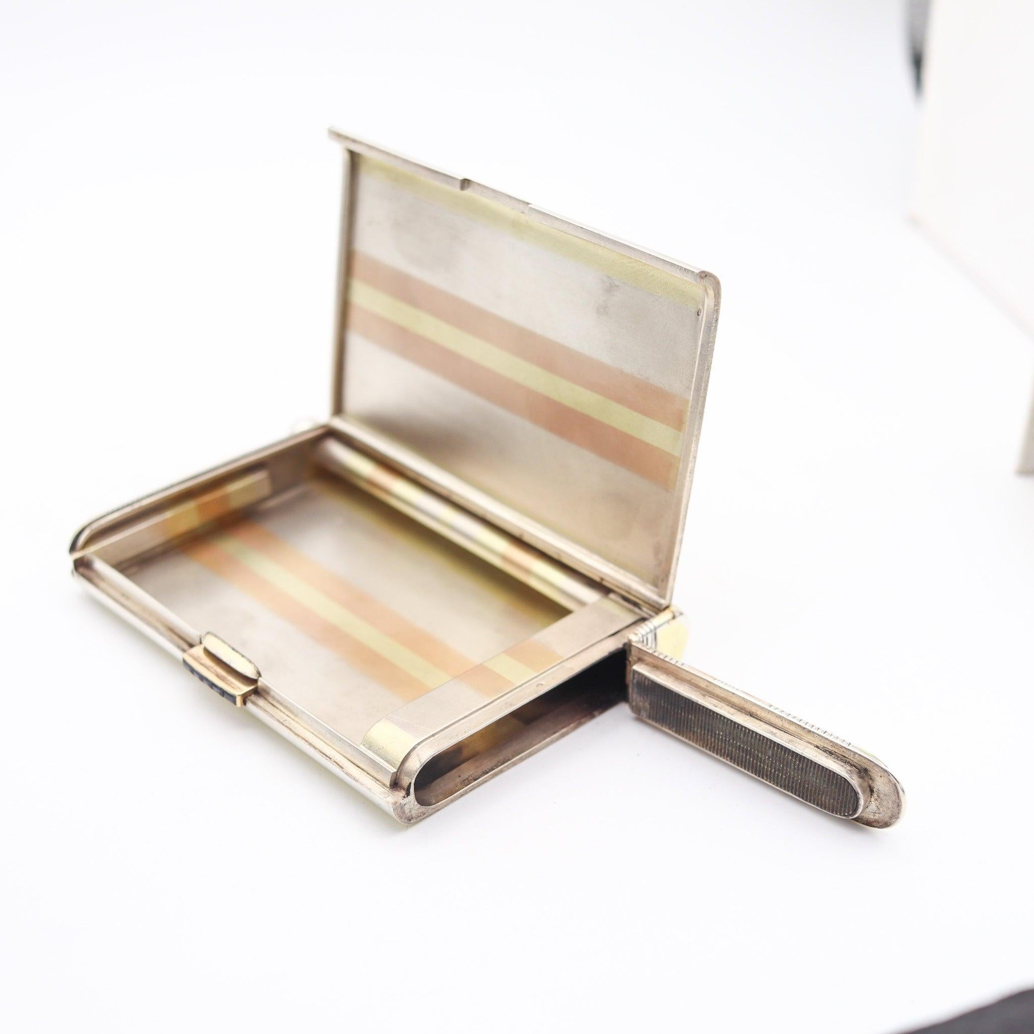 FRENCH 1920 Art Deco Sterling & 18Kt Gold Cigarette Vesta Striker In Excellent Condition For Sale In Miami, FL