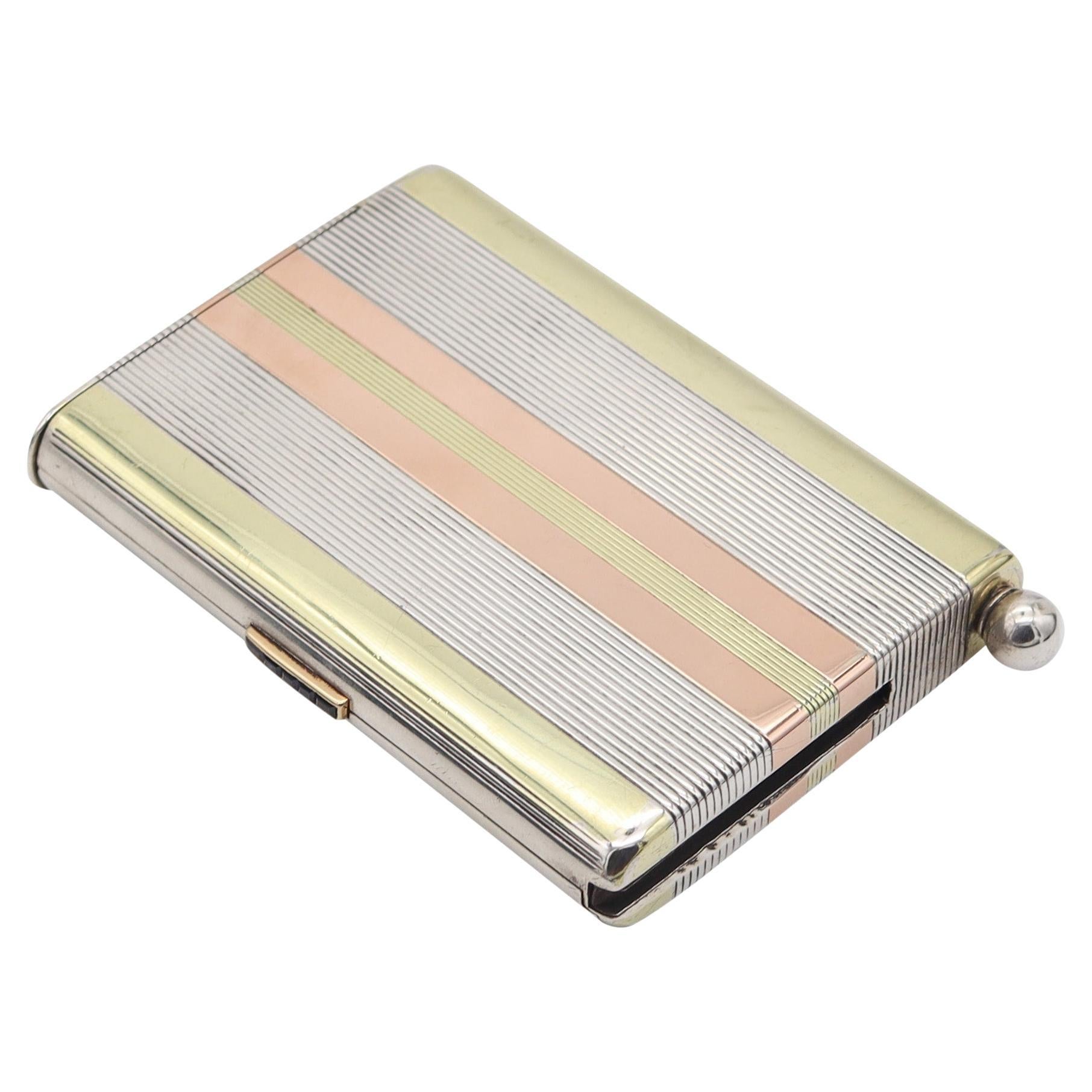 FRENCH 1920 Art Deco Sterling & 18Kt Gold Cigarette Vesta Striker For Sale
