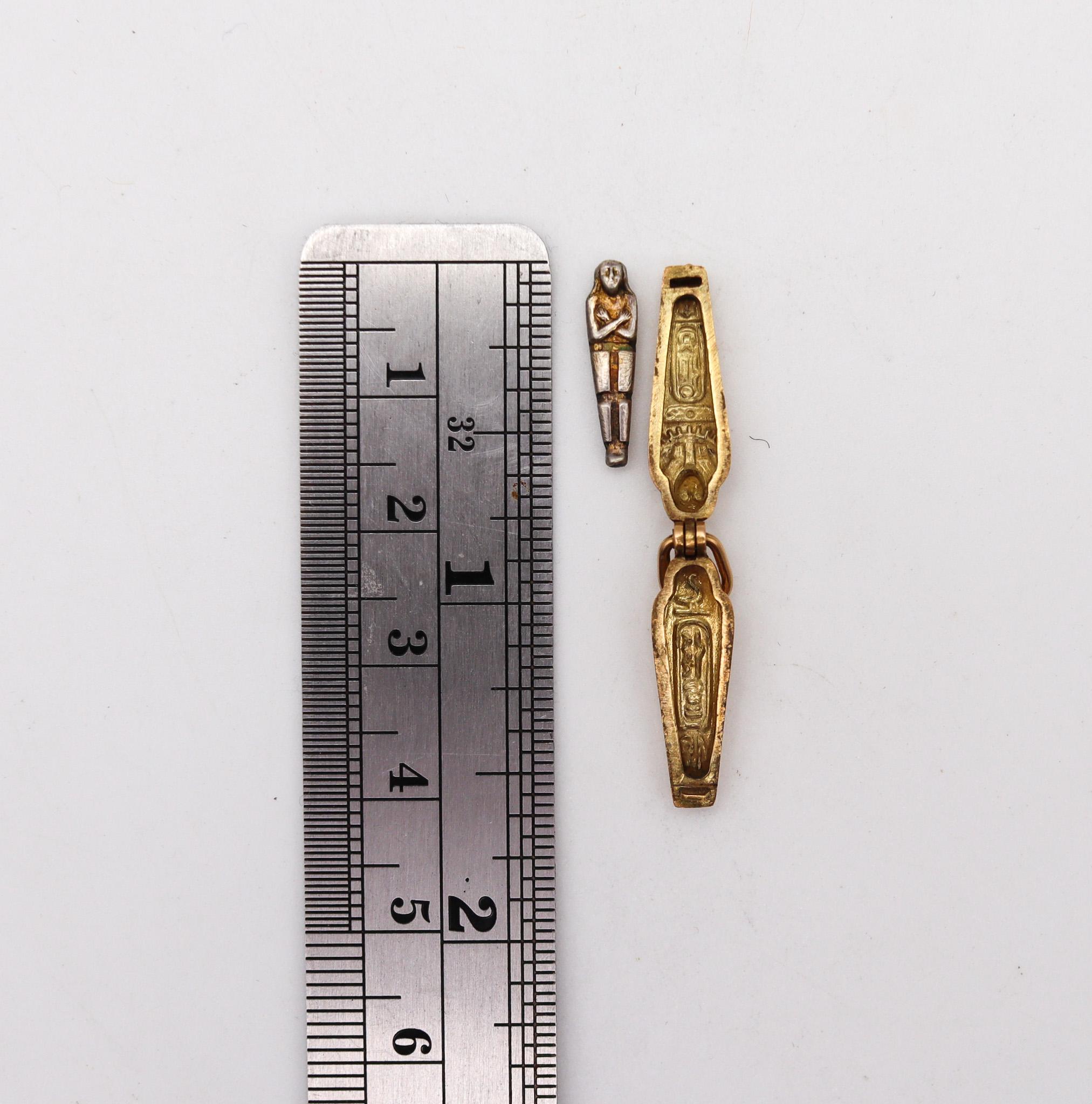 French 1920 Deco Egyptian Revival Surprise Sarcophagus Charm 18kt Gold & Enamel 1