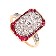 FRENCH 1920 Ring In 18Kt Gold & Platinum With 1.77 Ctw Burmese Rubies & Diamonds