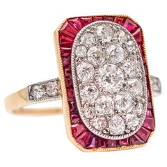 FRENCH 1920 Ring In 18Kt Gold & Platinum With 1.77 Ctw Burmese Rubies & Diamonds