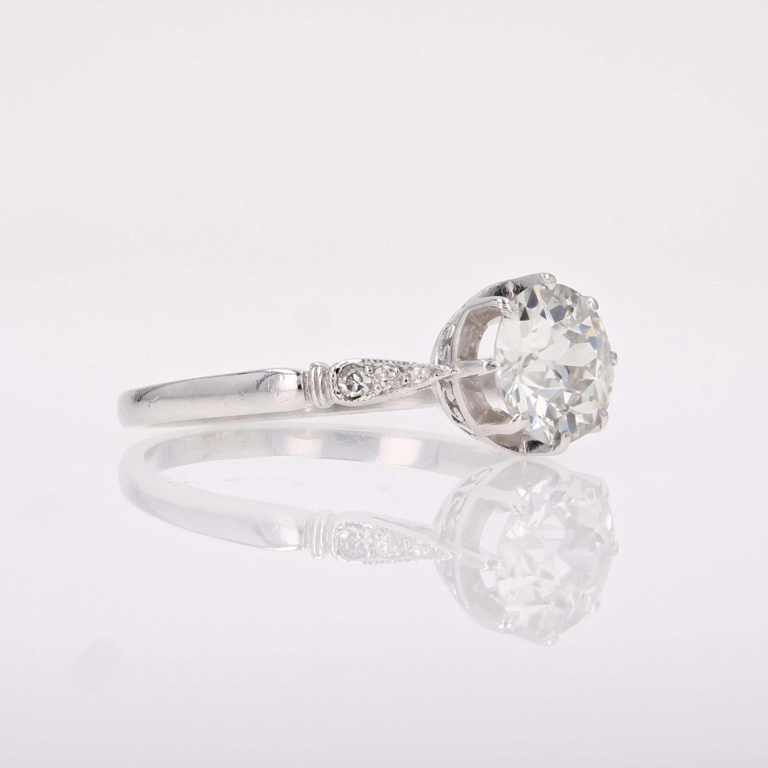 French 1920s 1.10 Carat Diamond Platinum Solitaire Ring 6