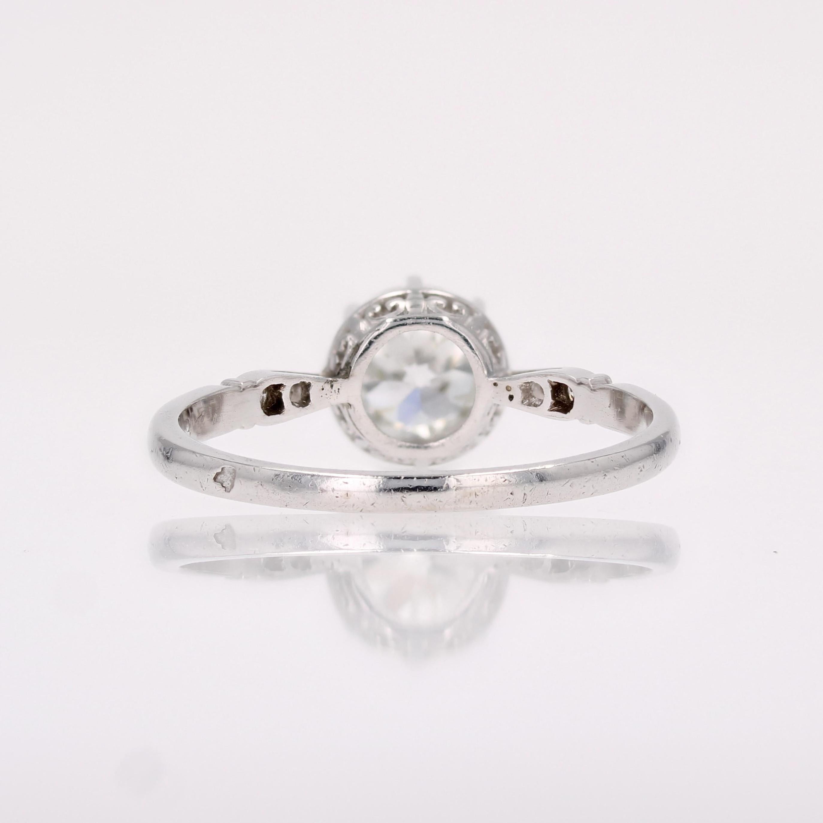 French 1920s 1.10 Carat Diamond Platinum Solitaire Ring 12