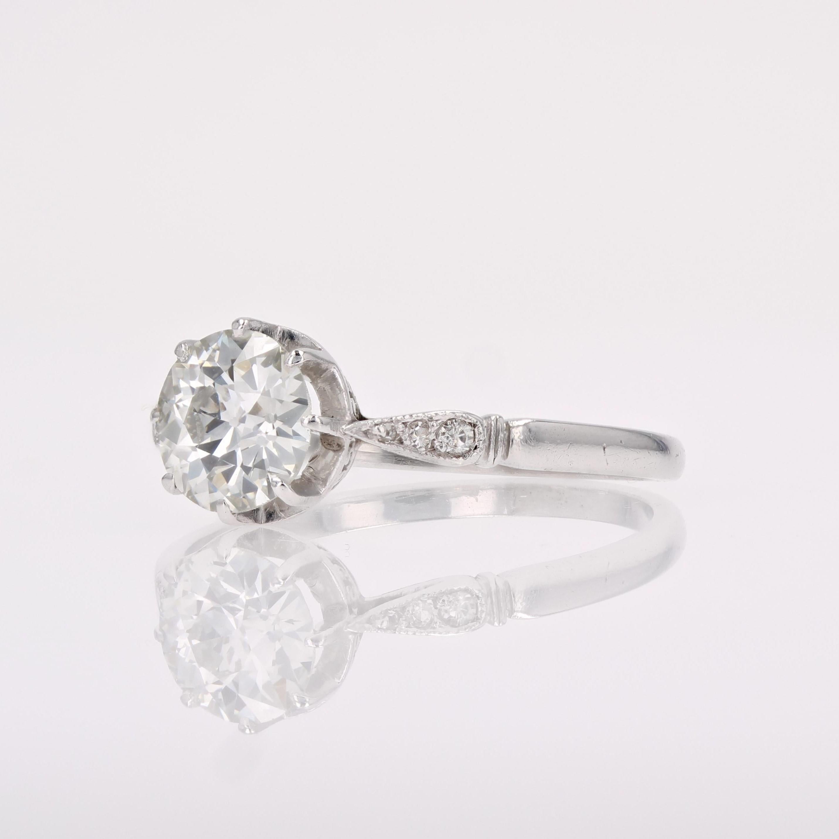 French 1920s 1.10 Carat Diamond Platinum Solitaire Ring 3
