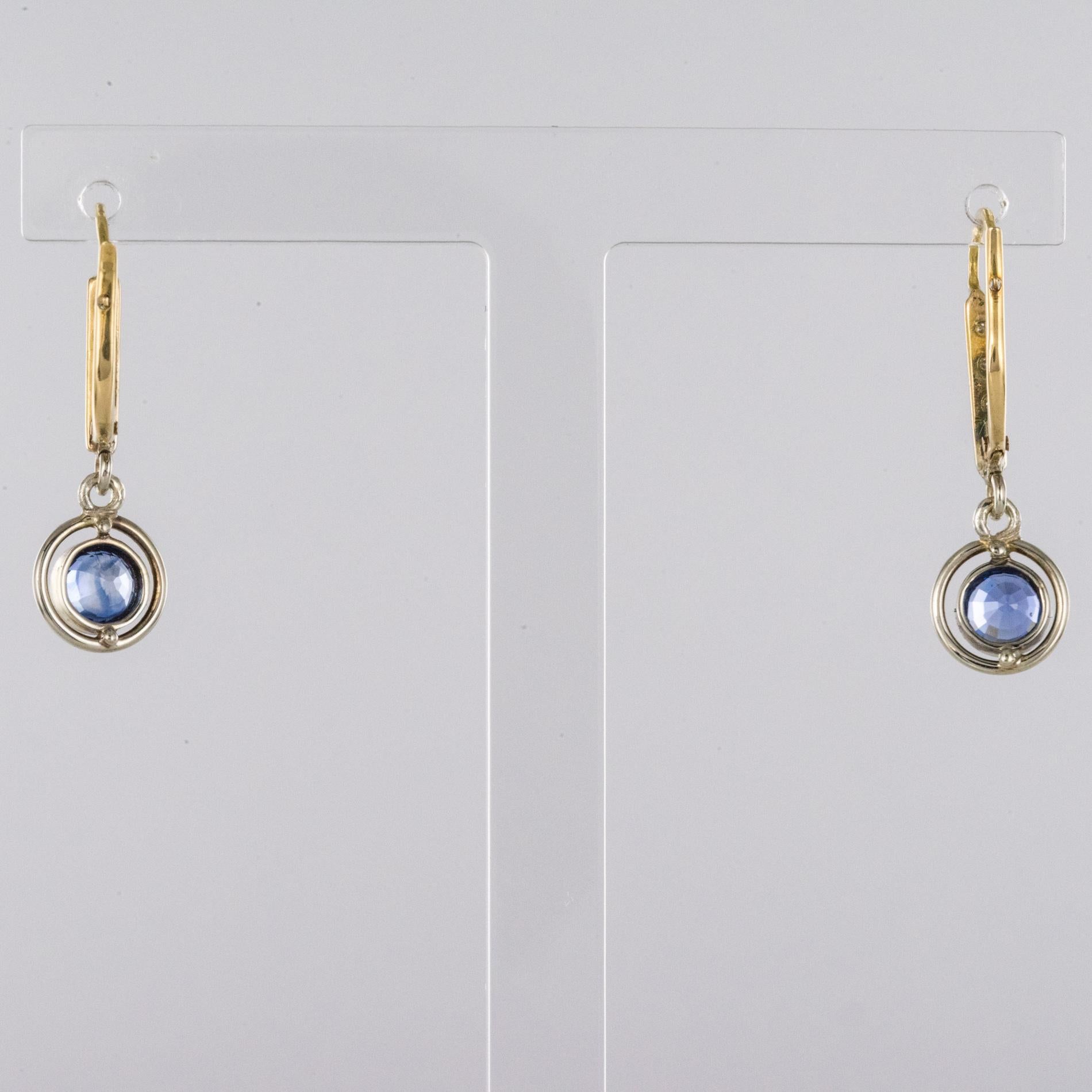 French 1920s Art Deco 1.16 Carat Sapphire Diamonds 18 Karat Yellow Gold Earrings 5