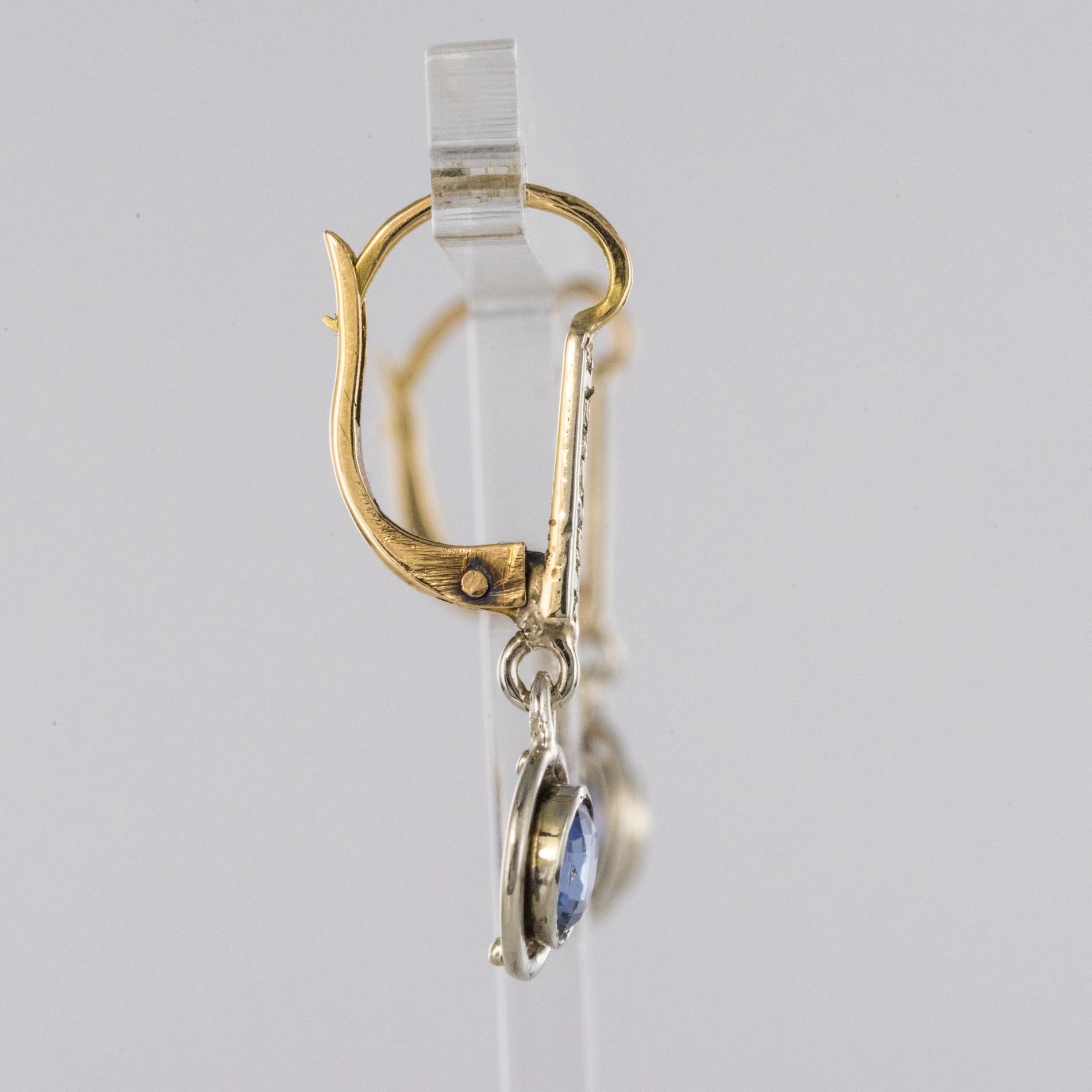 French 1920s Art Deco 1.16 Carat Sapphire Diamonds 18 Karat Yellow Gold Earrings 6