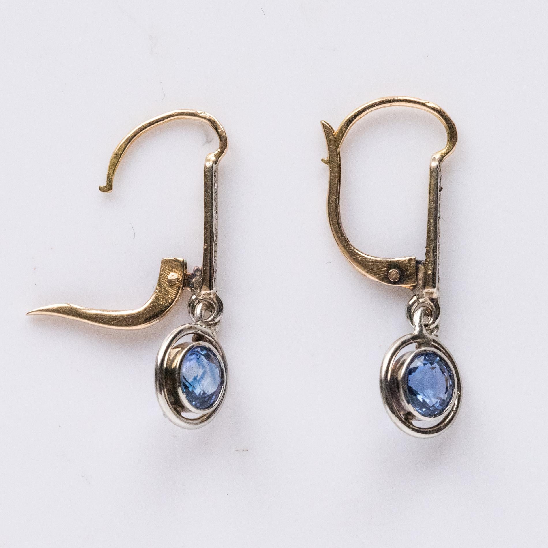 French 1920s Art Deco 1.16 Carat Sapphire Diamonds 18 Karat Yellow Gold Earrings 7