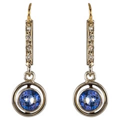 French 1920s Art Deco 1.16 Carat Sapphire Diamonds 18 Karat Yellow Gold Earrings