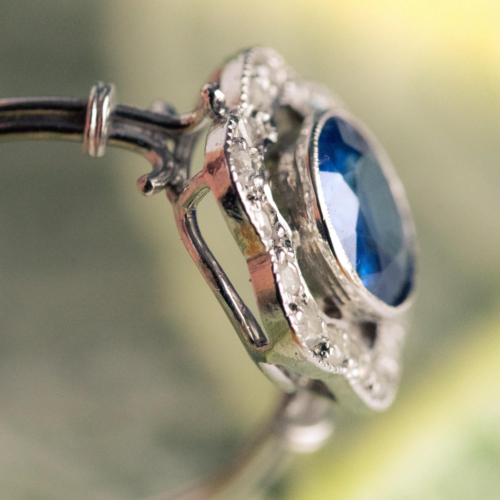 French 1920s Art Deco 1.23 Carat Sapphire Diamonds Platinum Ring 5