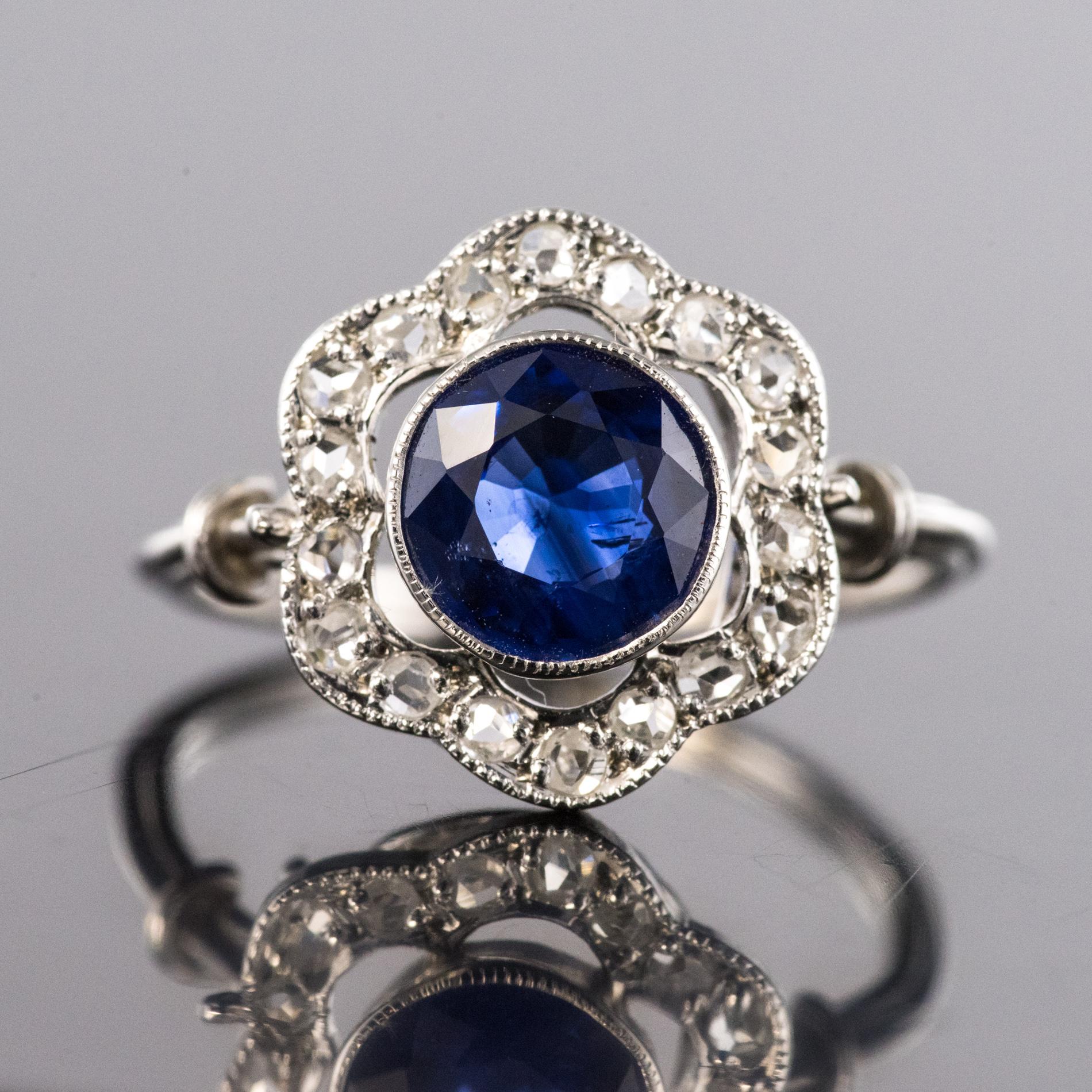 French 1920s Art Deco 1.23 Carat Sapphire Diamonds Platinum Ring 9