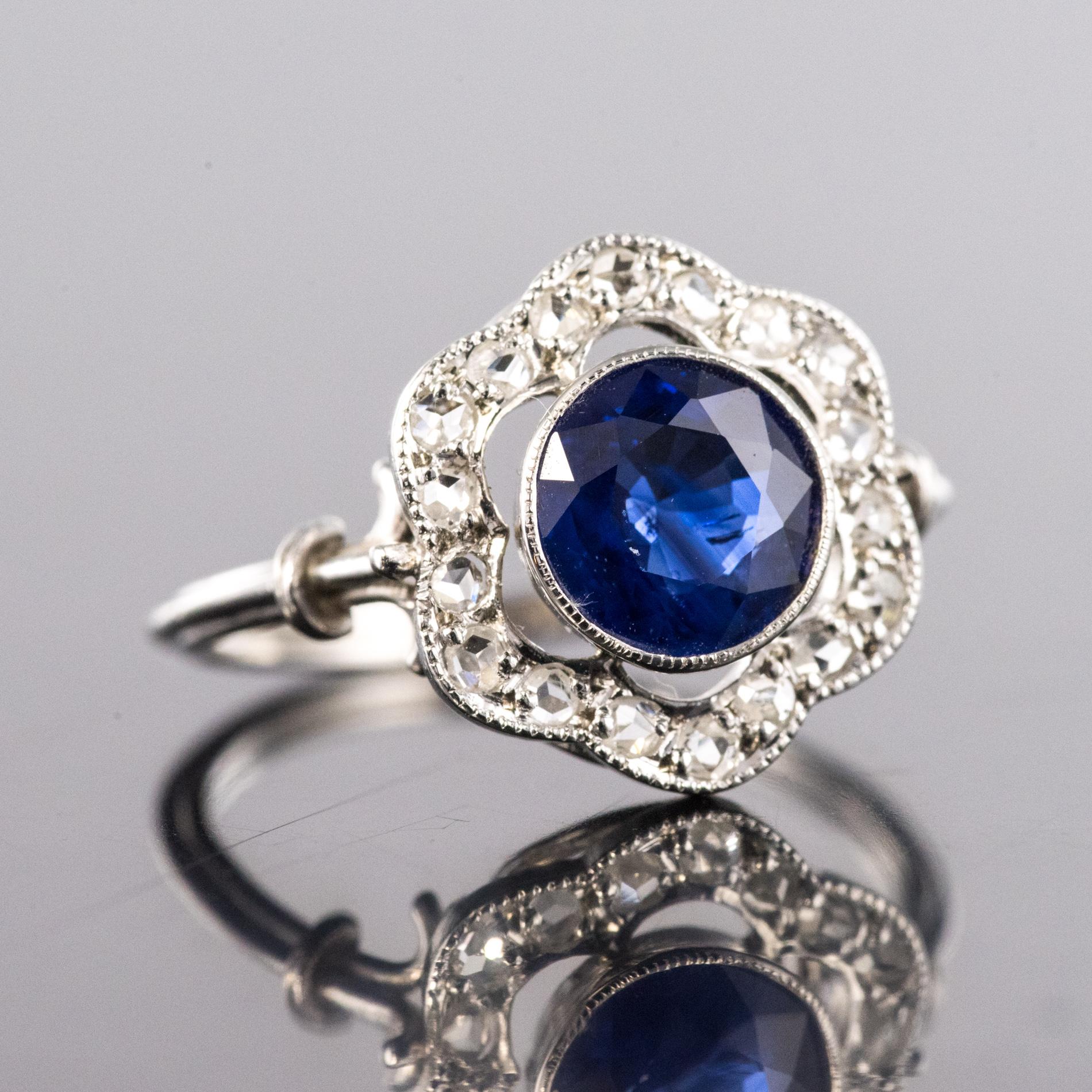French 1920s Art Deco 1.23 Carat Sapphire Diamonds Platinum Ring 10