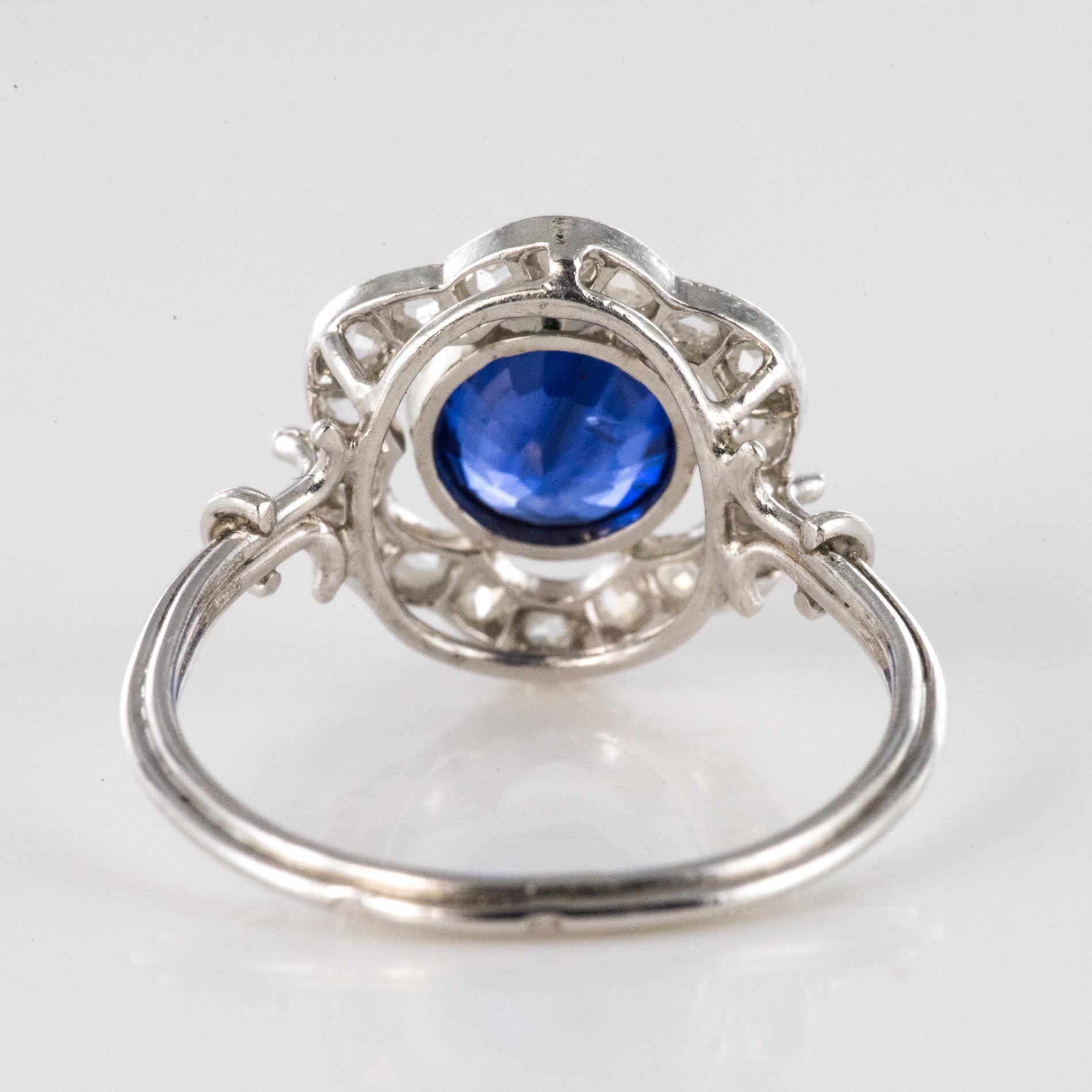 French 1920s Art Deco 1.23 Carat Sapphire Diamonds Platinum Ring 11