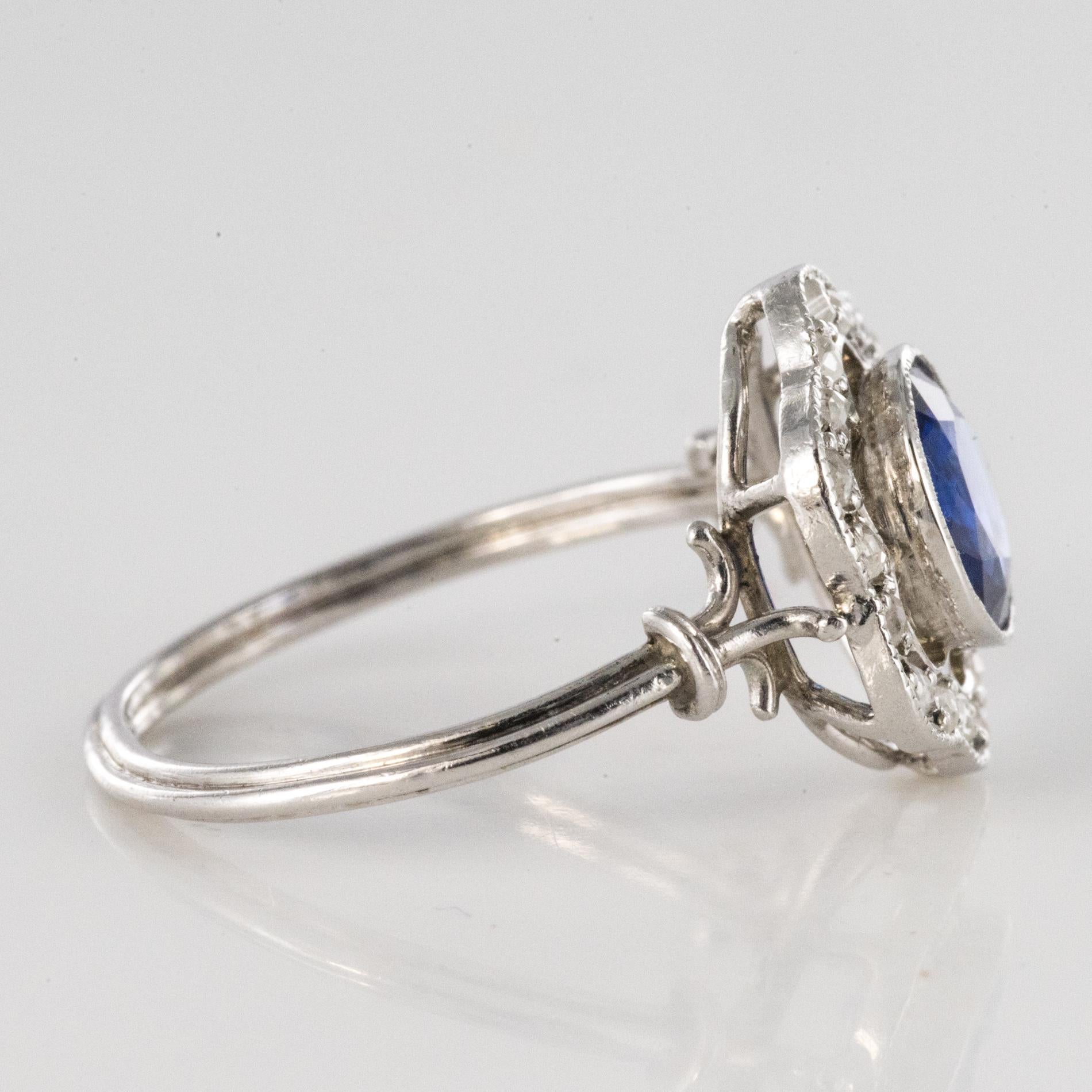 French 1920s Art Deco 1.23 Carat Sapphire Diamonds Platinum Ring 12
