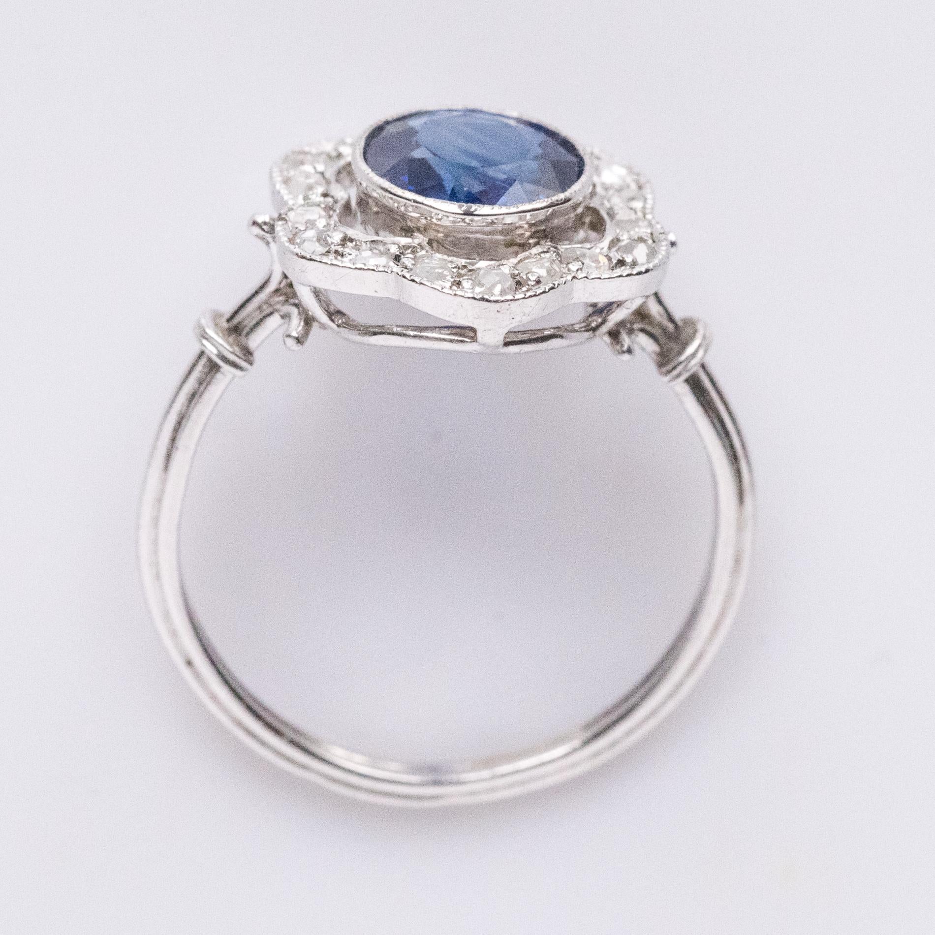 French 1920s Art Deco 1.23 Carat Sapphire Diamonds Platinum Ring 13